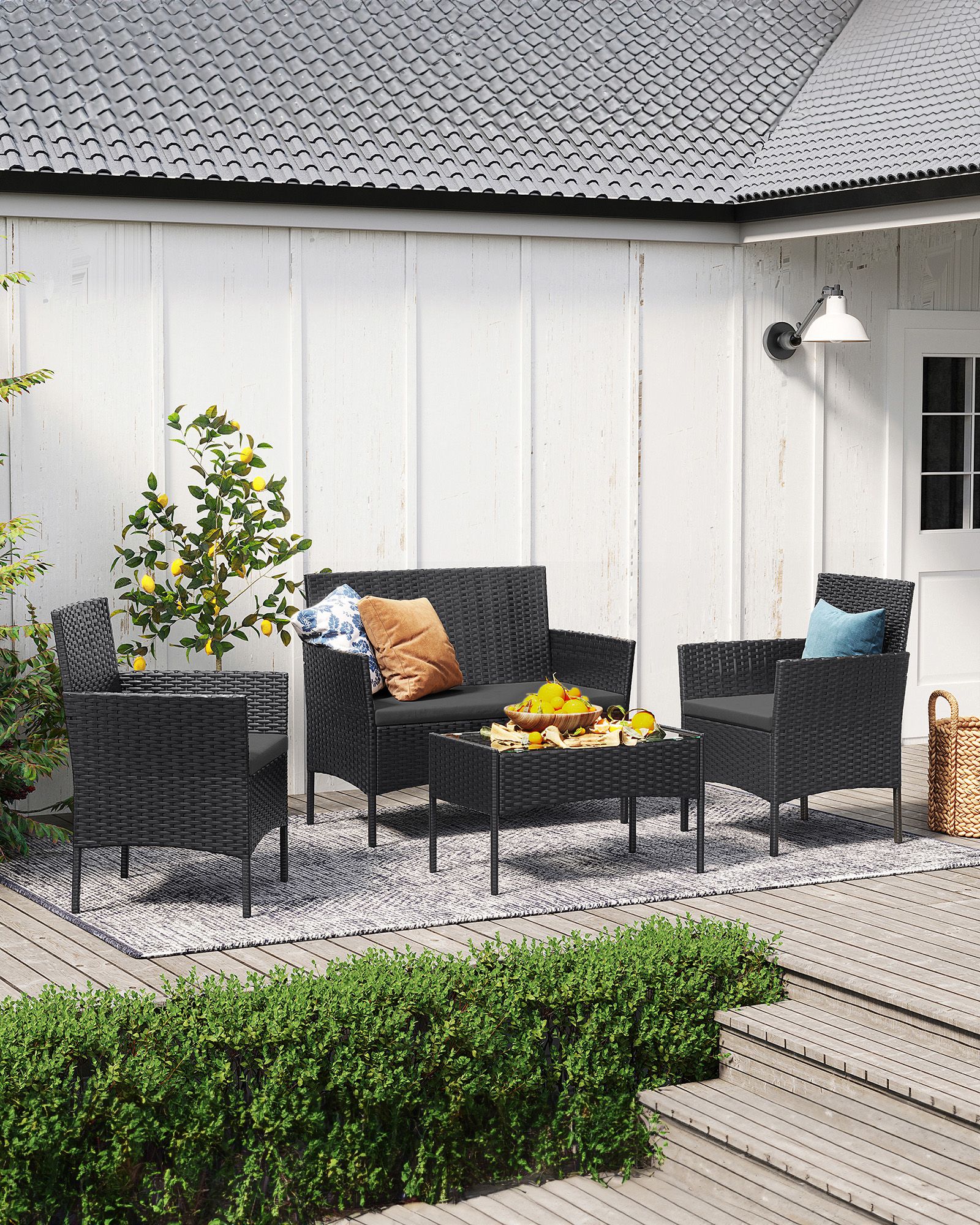 Balkongmöbler av PE-polyrattan svart-grå - Bild 3