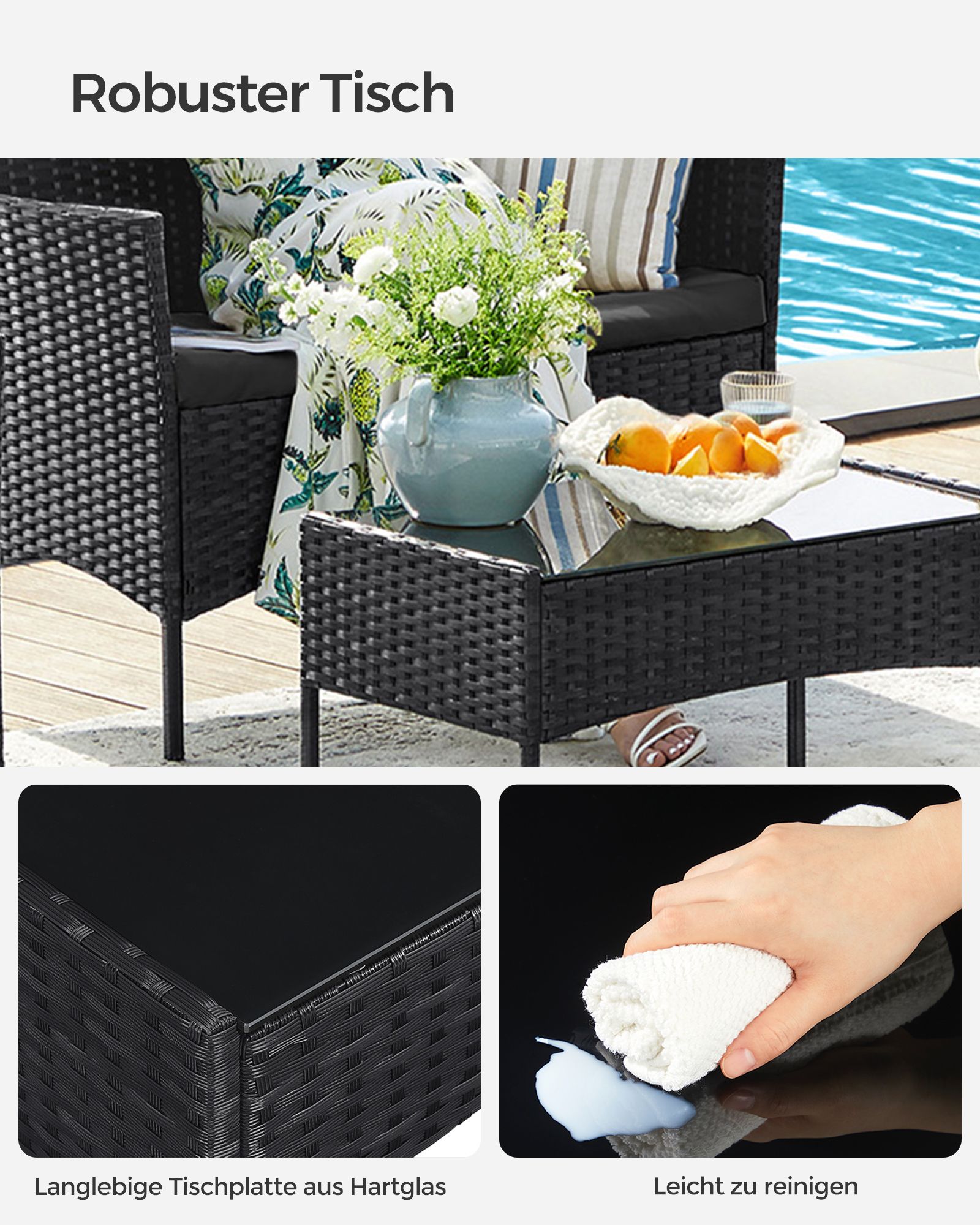 Balkongmöbler av PE-polyrattan svart-grå - Bild 5