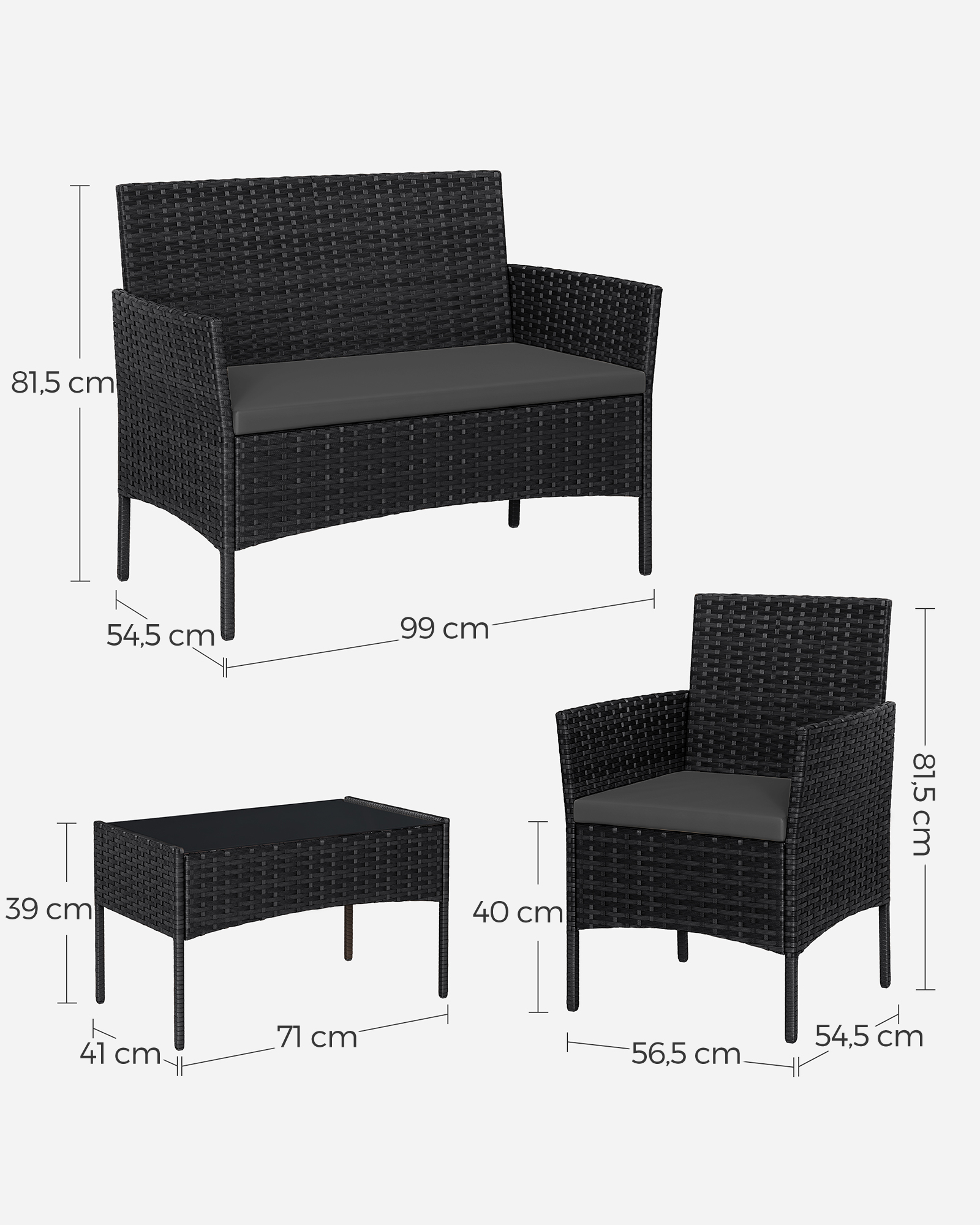 Balkongmöbler av PE-polyrattan svart-grå - Bild 6