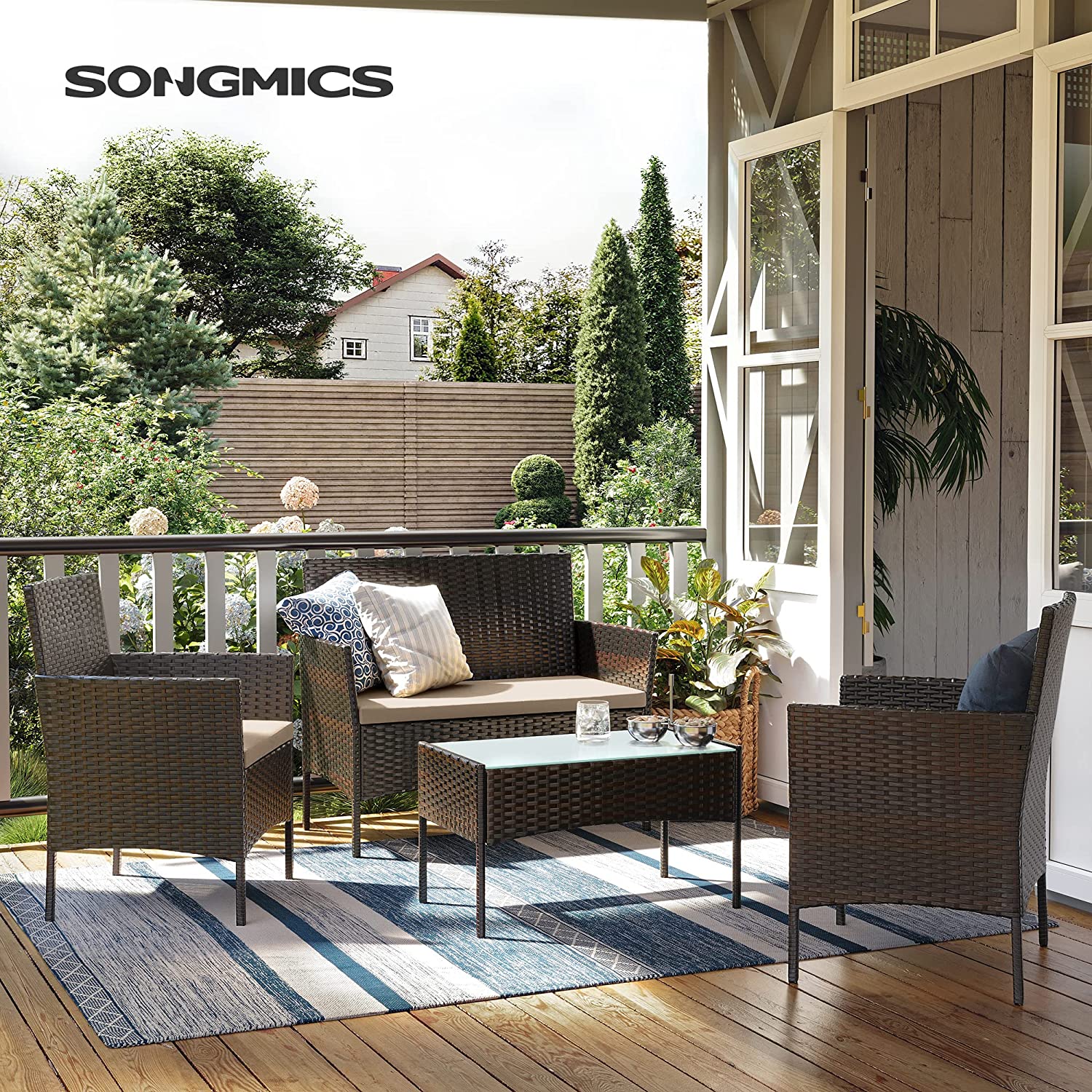 GGF004K05 Balkong hagemøbelsett PE Polyrattan loungesett Utemøbler utendørs for uteplass Balkong Hage Brun Taupe - Bilde 2