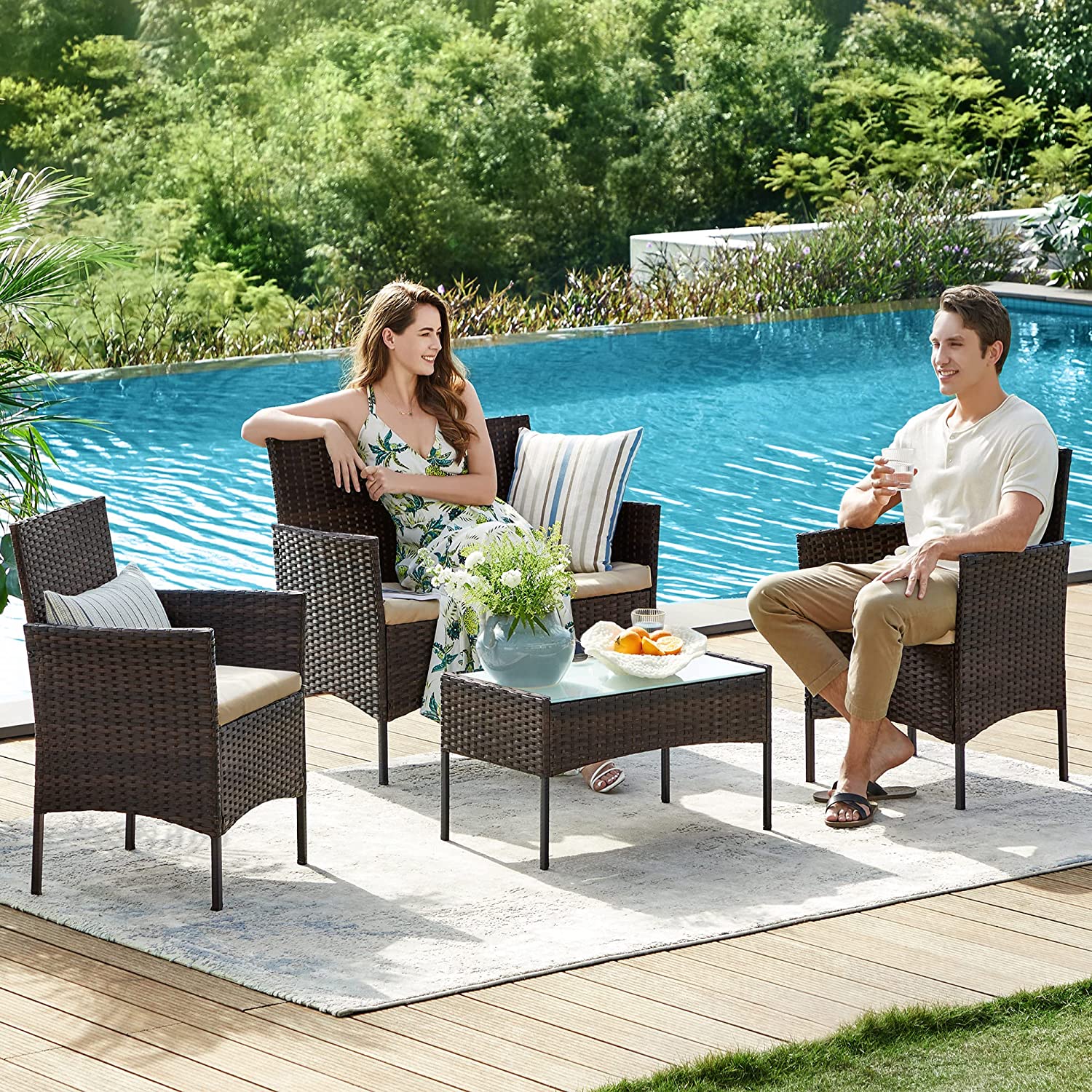 GGF004K05 Balkong hagemøbelsett PE Polyrattan loungesett Utemøbler utendørs for uteplass Balkong Hage Brun Taupe - Bilde 3