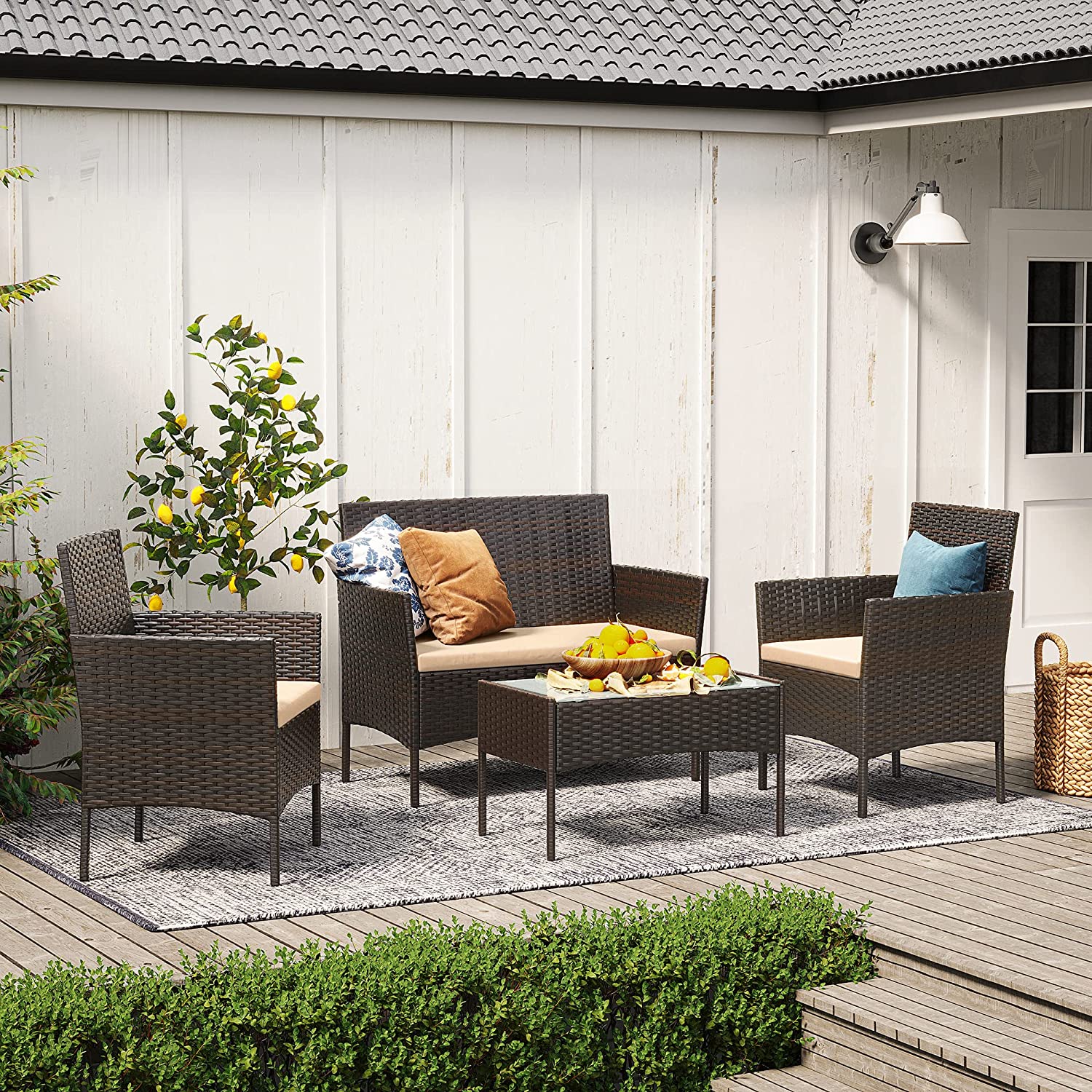 GGF004K05 Balkong hagemøbelsett PE Polyrattan loungesett Utemøbler utendørs for uteplass Balkong Hage Brun Taupe - Bilde 4