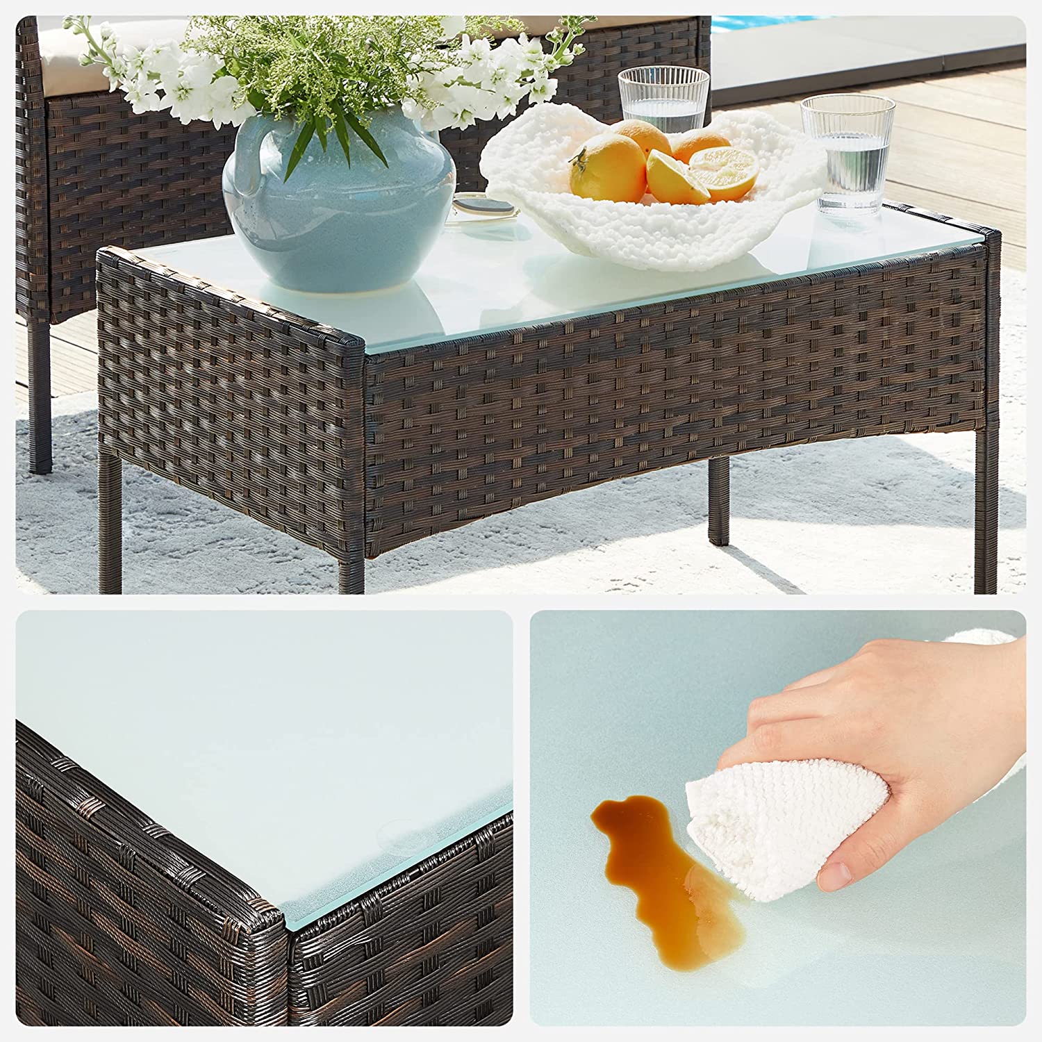 GGF004K05 Balkong hagemøbelsett PE Polyrattan loungesett Utemøbler utendørs for uteplass Balkong Hage Brun Taupe - Bilde 6