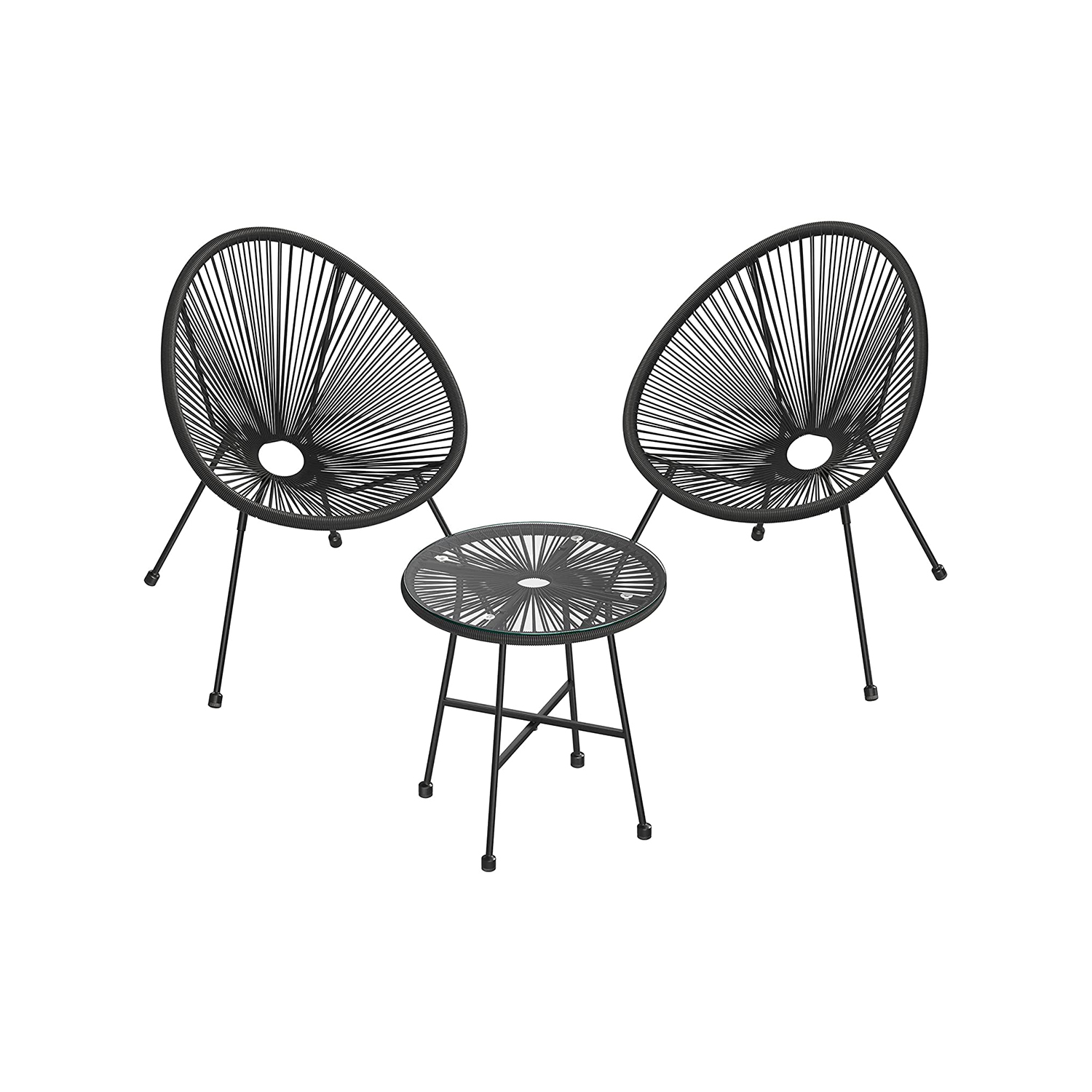 Puutarha Patio Huonekalut Set 3 kpl, Acapulco tuoli, Ulkona istuminen, lasi Top pöytä ja 2 tuolia, sisä- ja ulkokäyttöön Conversation Set, musta GGF01