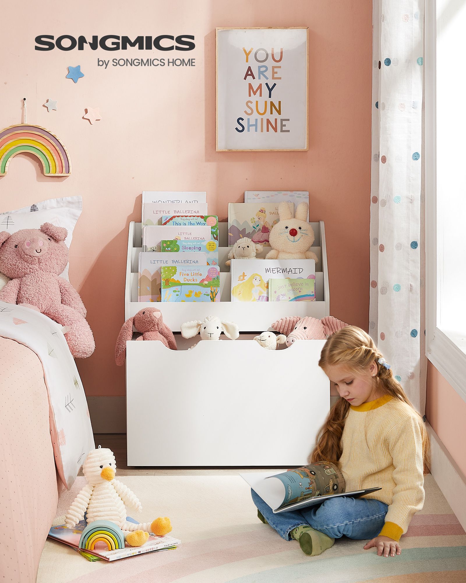 Toy shelf with 3 shelf levels on castors cloudy white - Image 2
