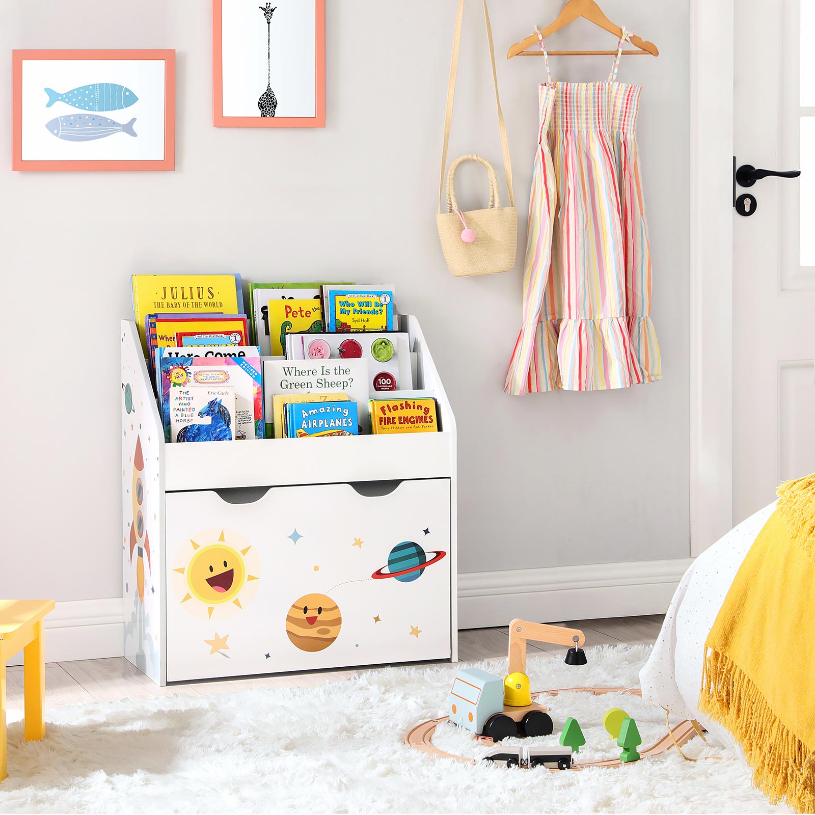 Toy Organiser, Children's Bookshelf with 3 Shelves, Removable Storage Box with Wheels, Multipurpose, for Children's Room and Playroom, White GKR41WT - Bilde 2