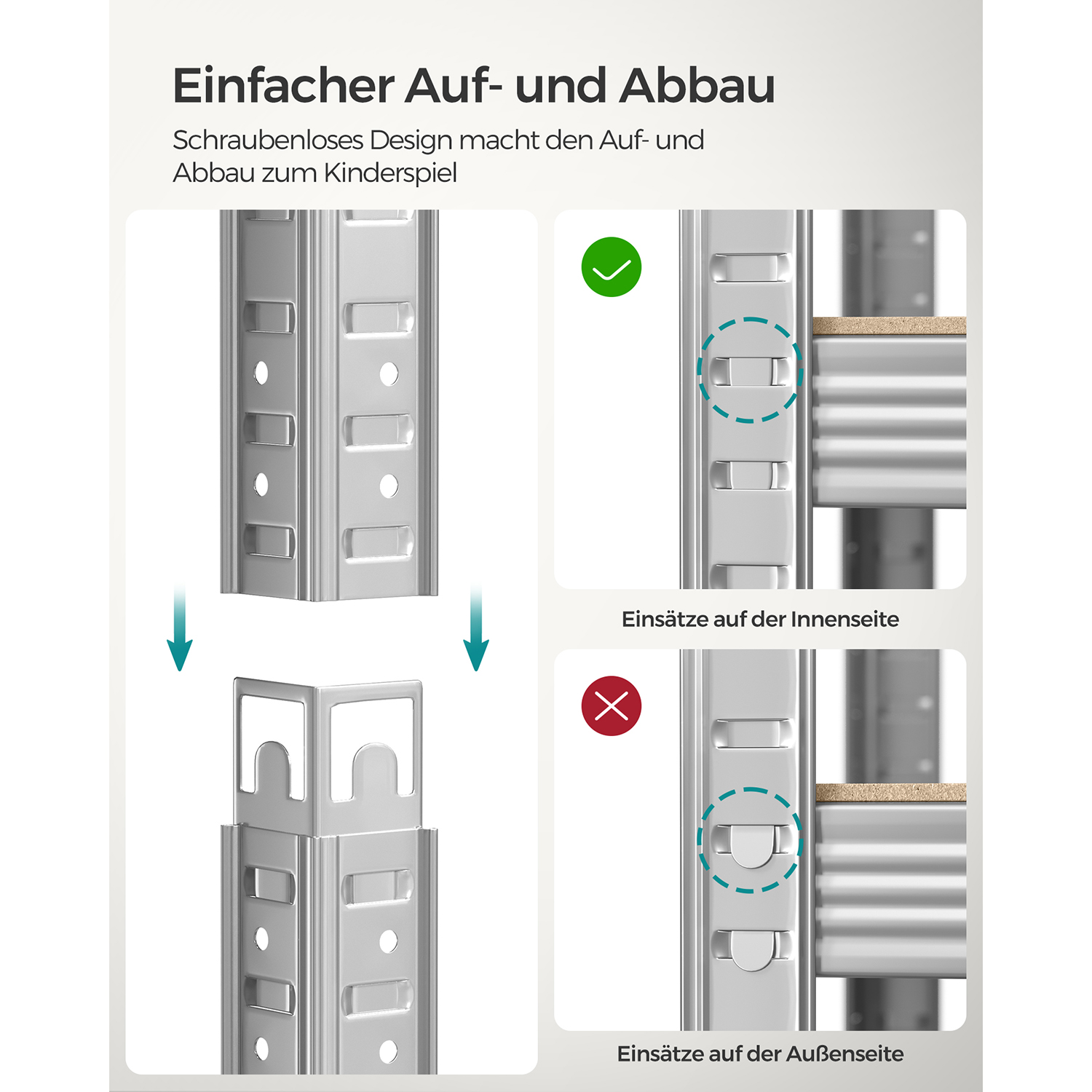 5-Tier Shelving Units, Set of 2 Steel Shelving Units for Storage, Tool-Free Assembly, for Garage, Shed, Load Capacity 875 kg, 40 x 90 x 180 cm, Silver GLR040E02 - Image 5