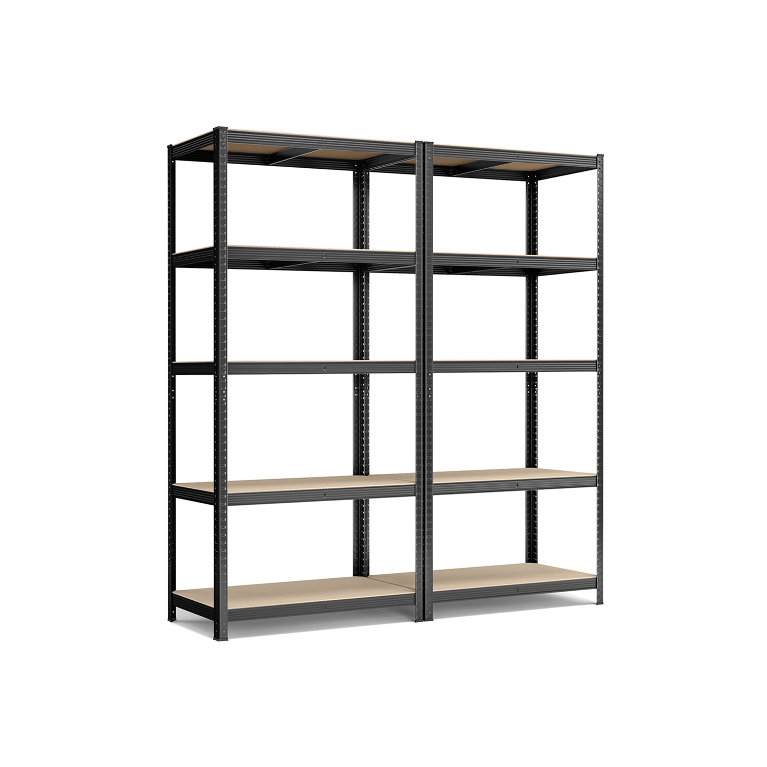 5-fackshyllor, uppsättning med 2 stålhyllor för förvaring, verktygsfri montering, för garage, skjul, lastkapacitet 600 kg, 50 x 100 x 200 cm, svart GL