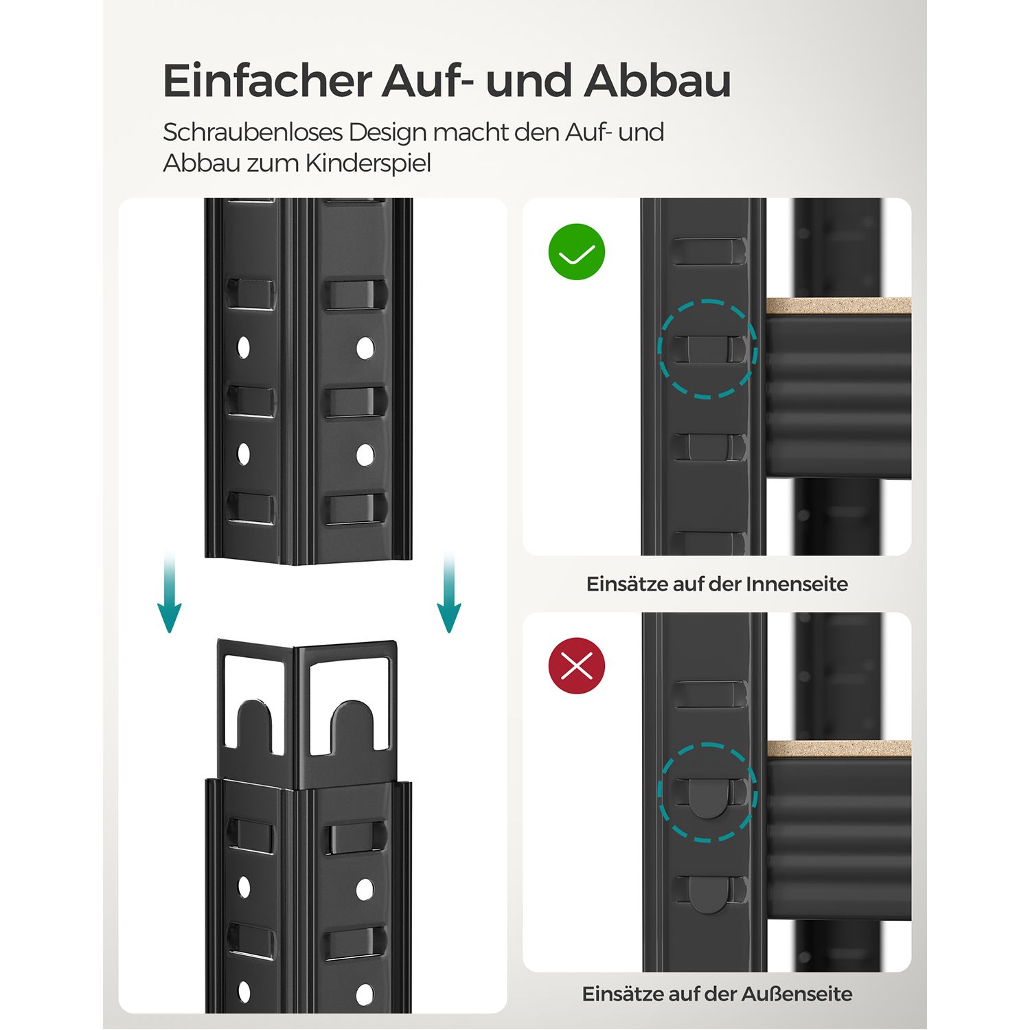 5-Tier Shelving Units, Set of 2 Steel Shelving Units for Storage, Tool-Free Assembly, for Garage, Shed, Load Capacity 600 kg, 50 x 100 x 200 cm, Black GLR050B02 - Image 6