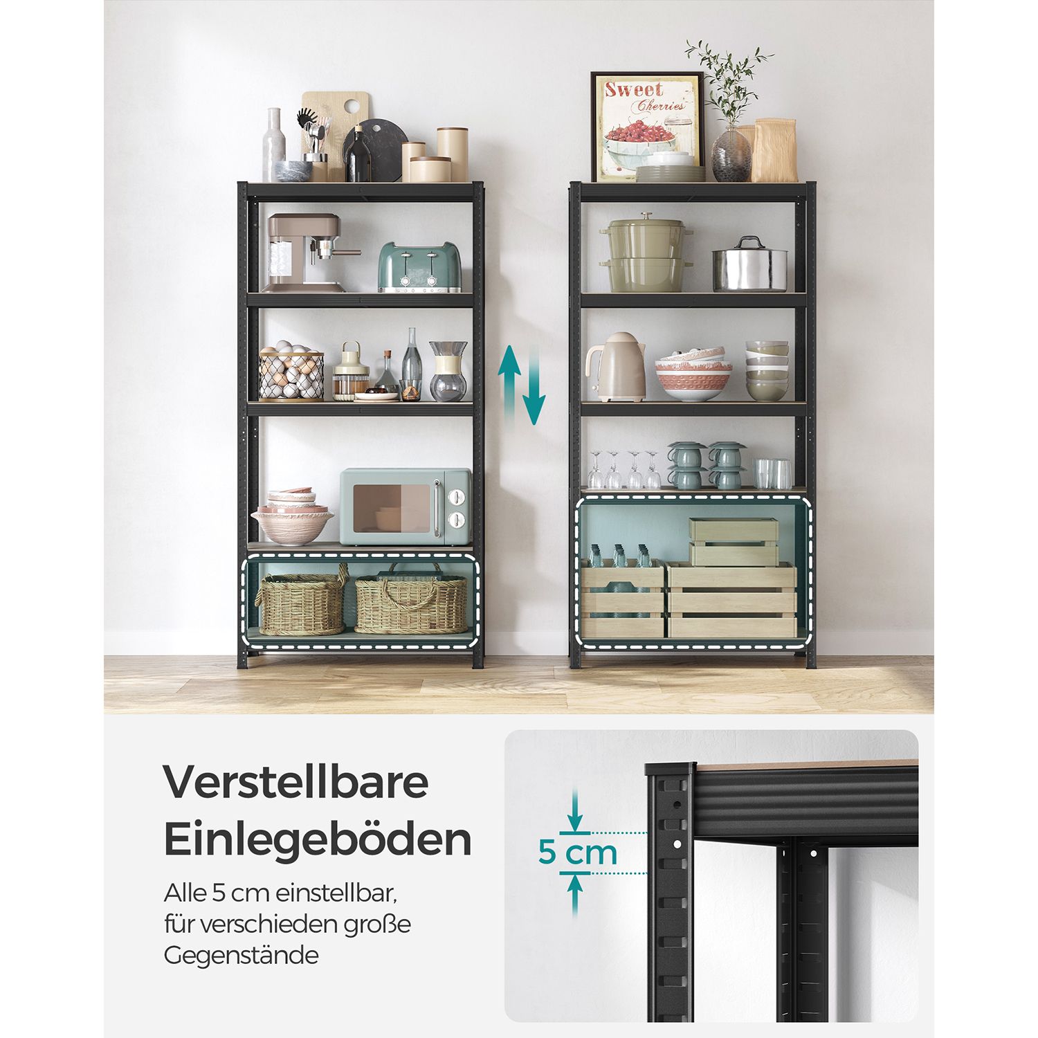 Adjustable standing shelf with 5 shelves 50 x 100 x 200 cm Greige-black - Image 5