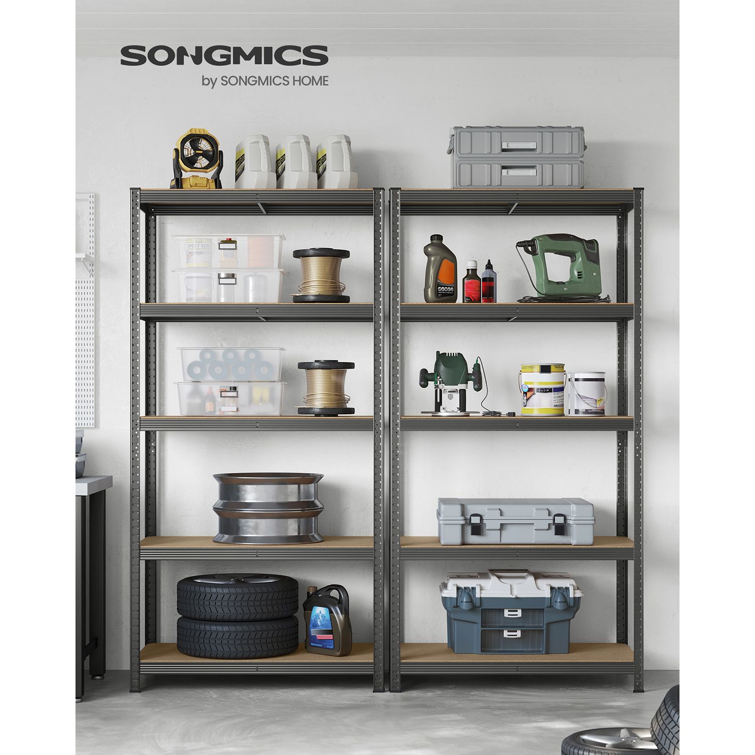 Set of 2 storage shelves 200 cm high grey - Image 2