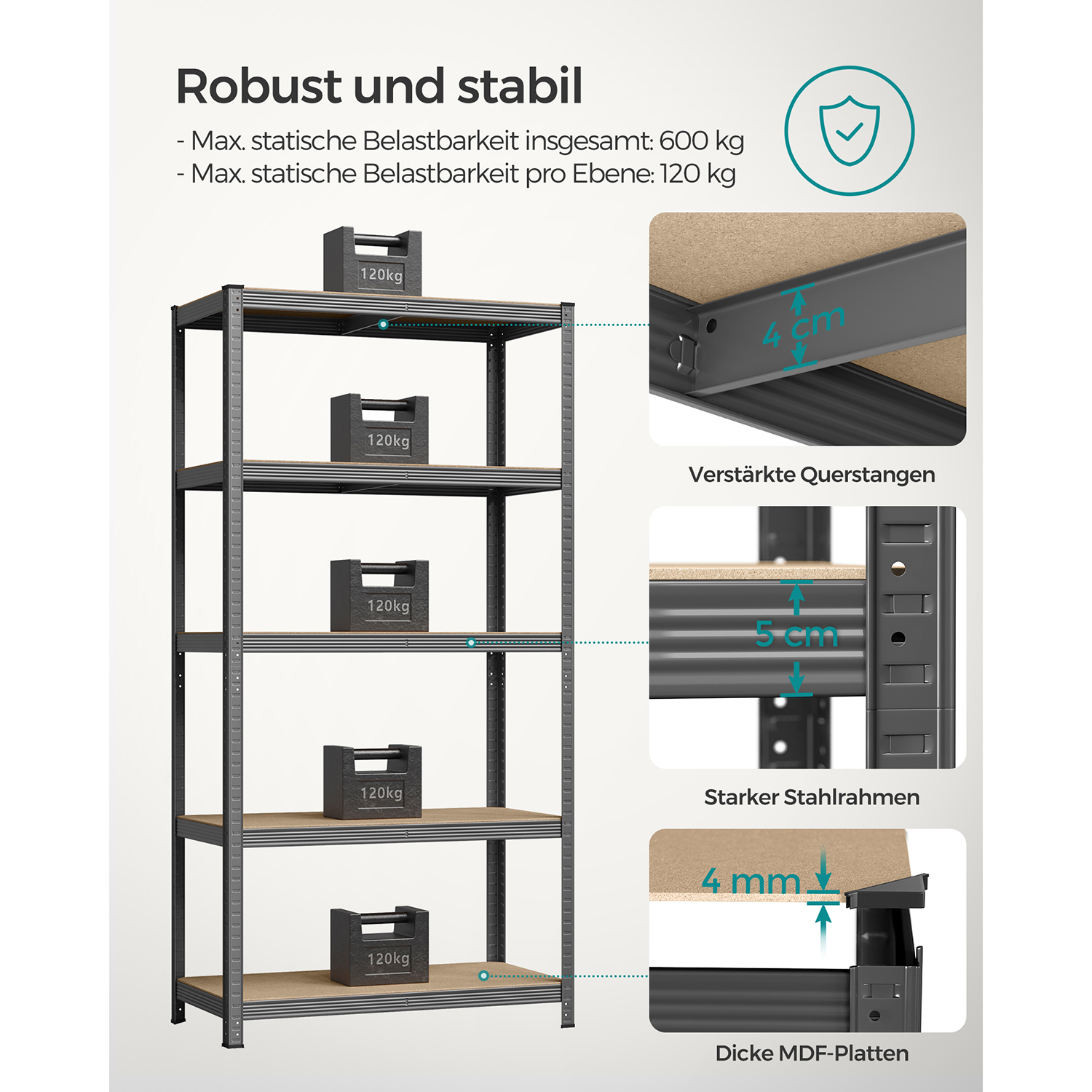 Set of 2 storage shelves 200 cm high grey - Image 3