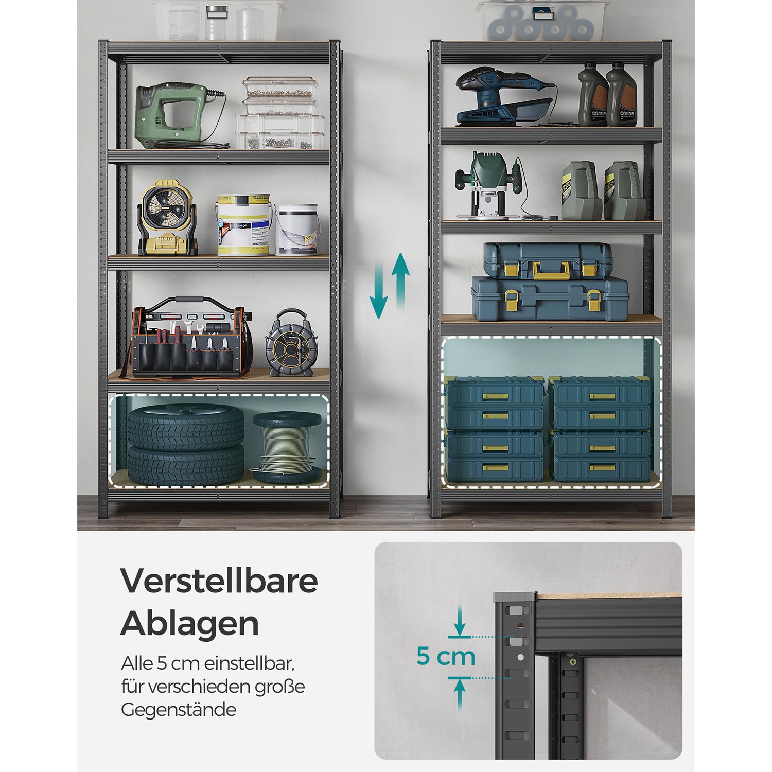 Set of 2 storage shelves 200 cm high grey - Image 4