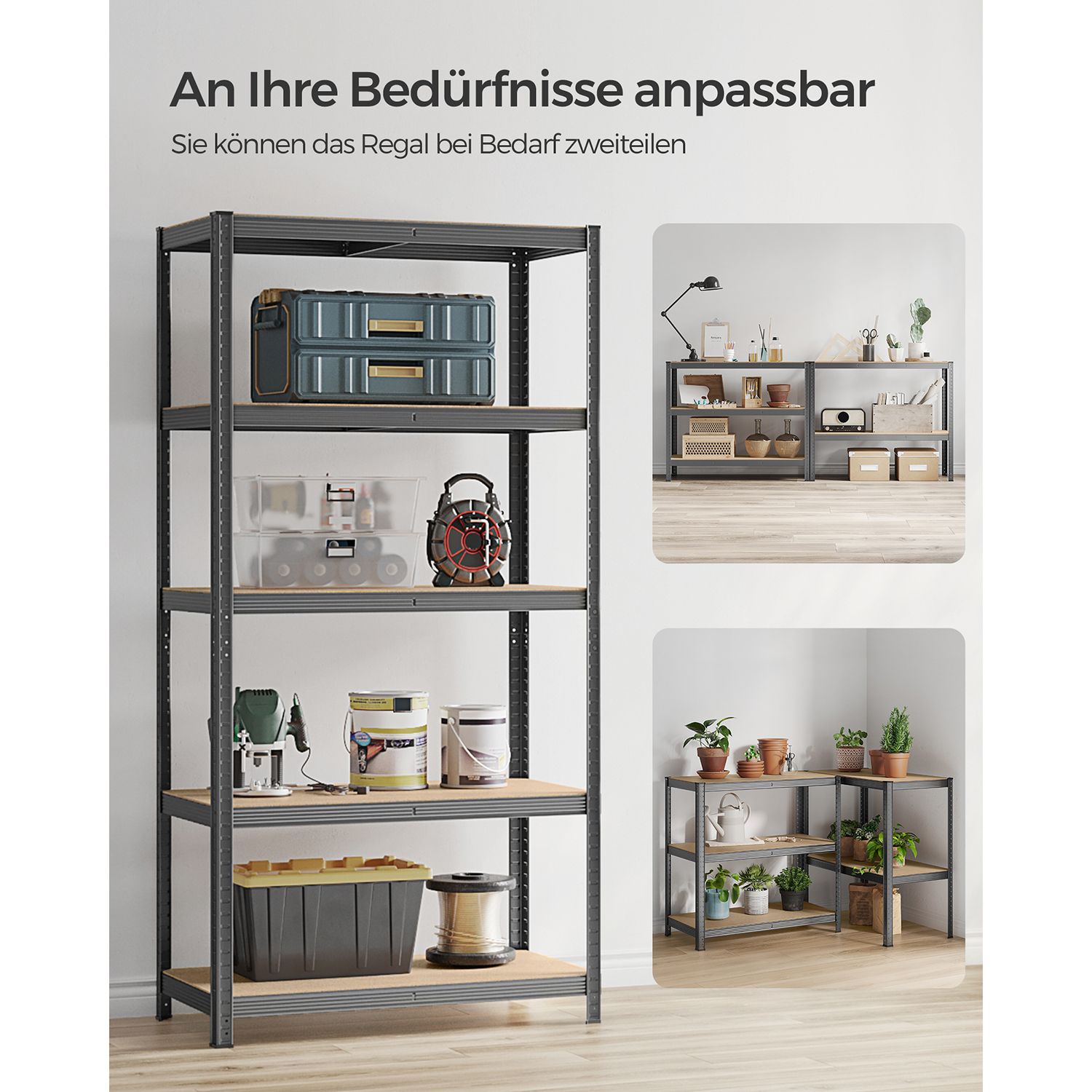 Set of 2 storage shelves 200 cm high grey - Image 6