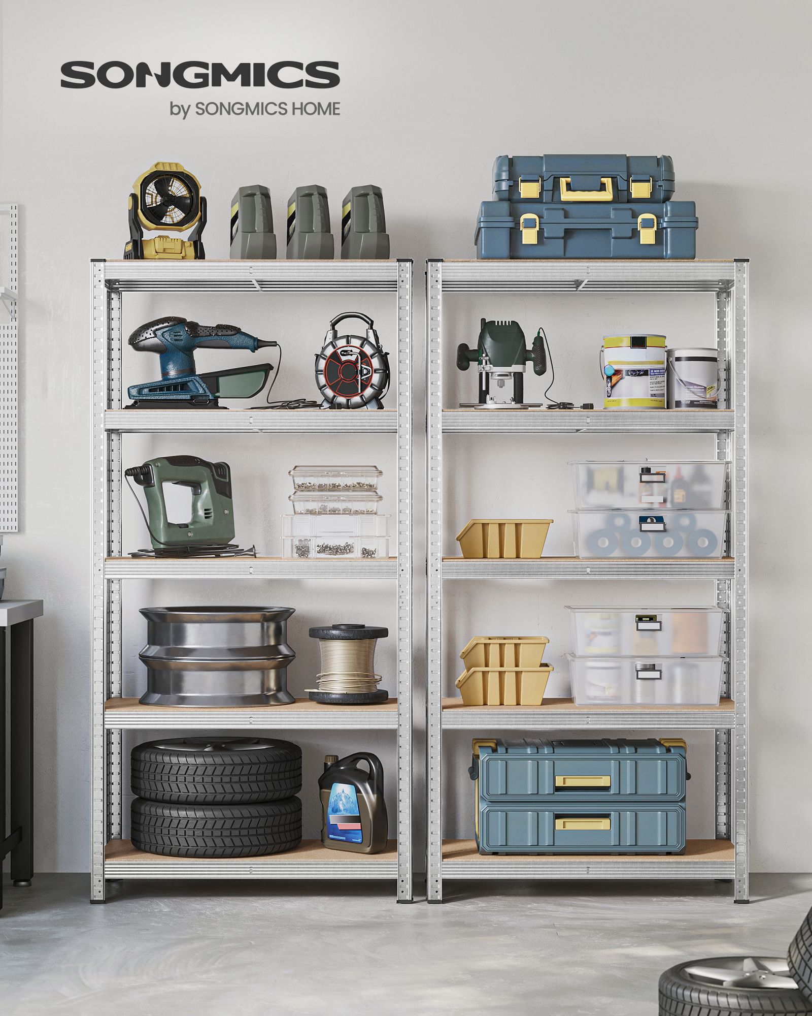 5-Tier Shelving Unit, Steel Shelving Unit for Storage, Tool-Free Assembly, for Garage, Shed, Load Capacity 875 kg, 40 x 90 x 180 cm, Silver GLR40SV - Image 2