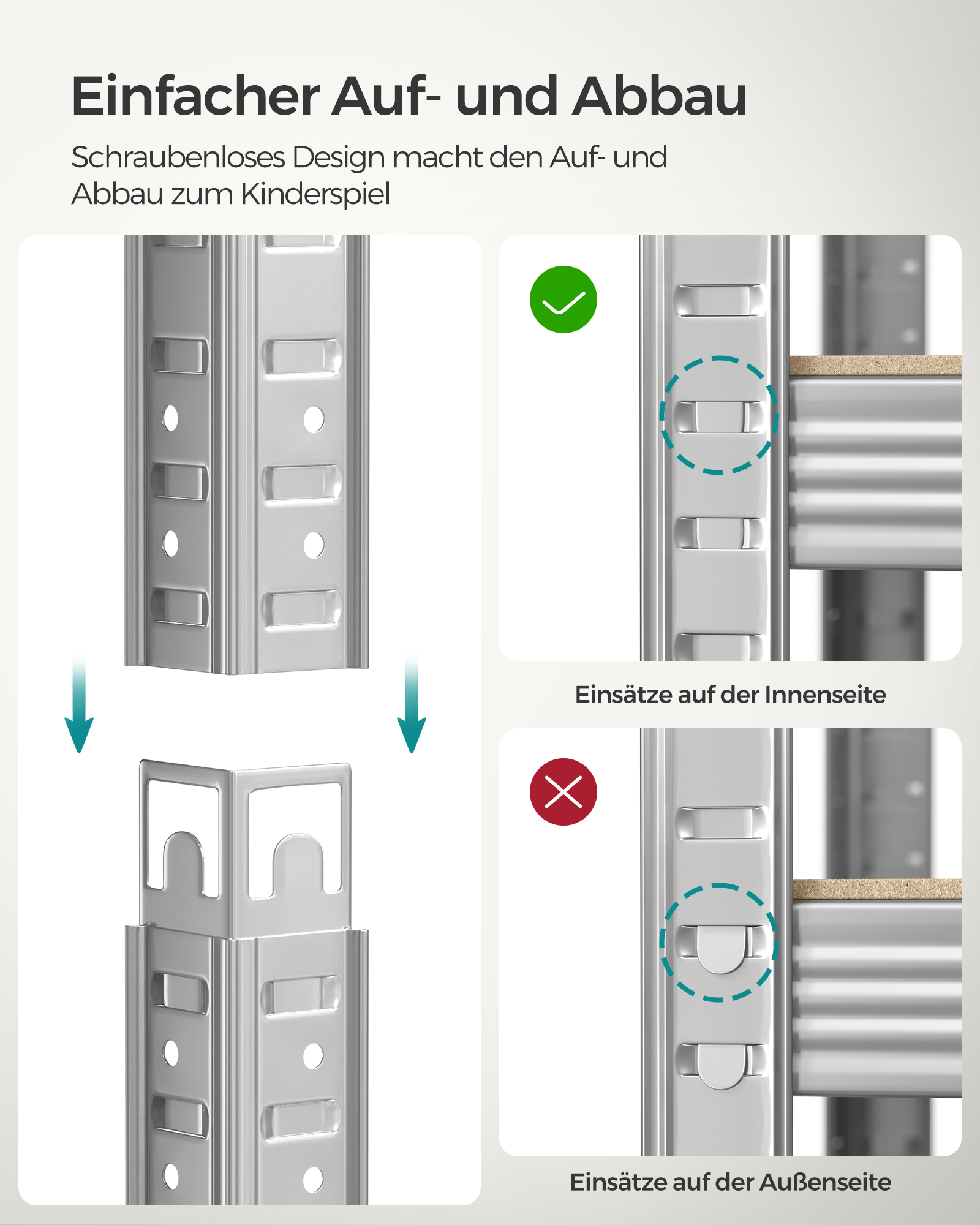 5-Tier Shelving Unit, Steel Shelving Unit for Storage, Tool-Free Assembly, for Garage, Shed, Load Capacity 875 kg, 40 x 90 x 180 cm, Silver GLR40SV - Image 5
