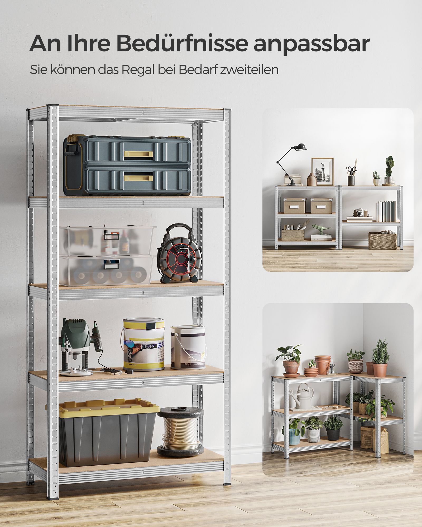 5-Tier Shelving Unit, Steel Shelving Unit for Storage, Tool-Free Assembly, for Garage, Shed, Load Capacity 875 kg, 40 x 90 x 180 cm, Silver GLR40SV - Image 6