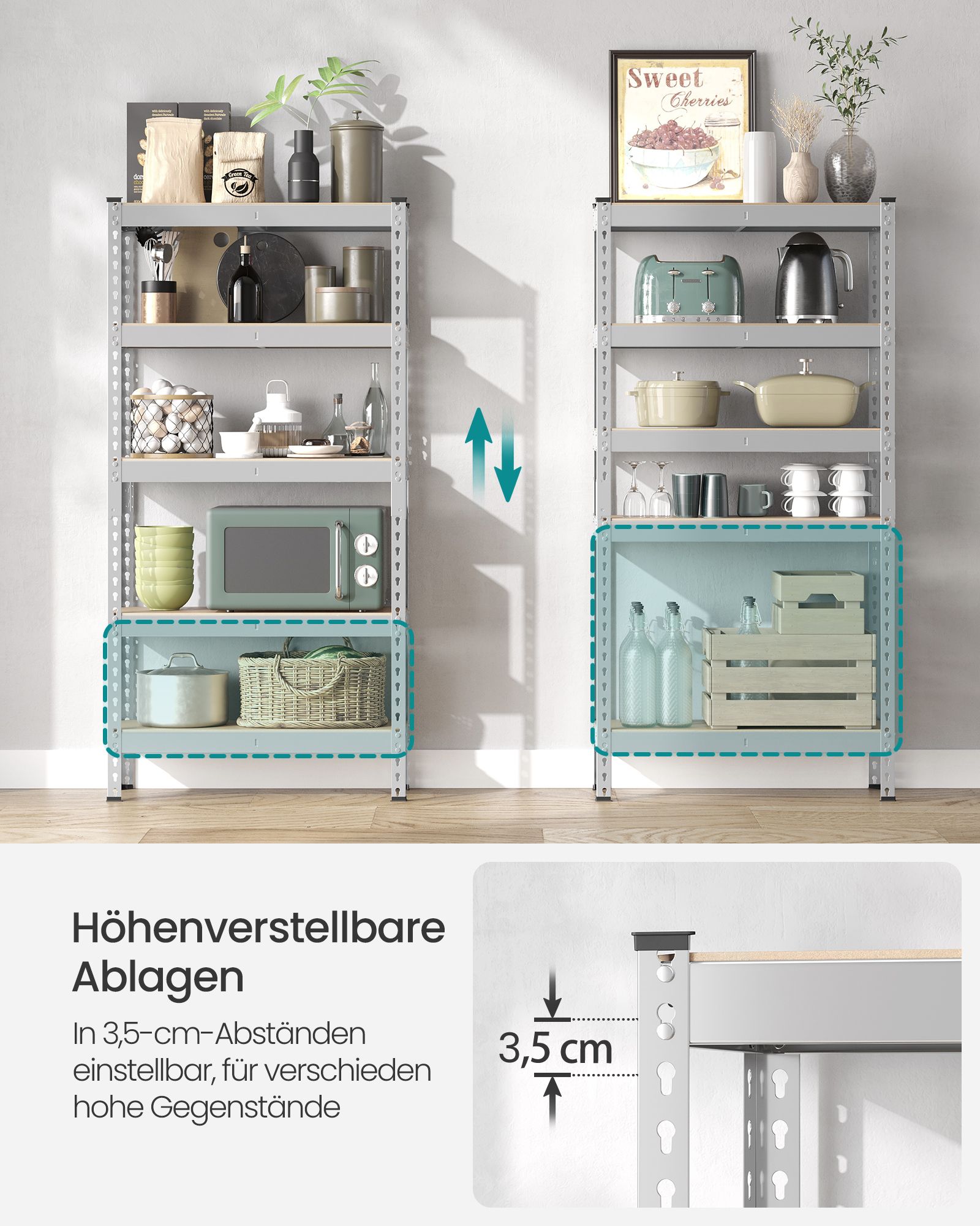 Kraftig hylla med 5 hyllplan 45 x 90 x 180 cm silver - Bild 4