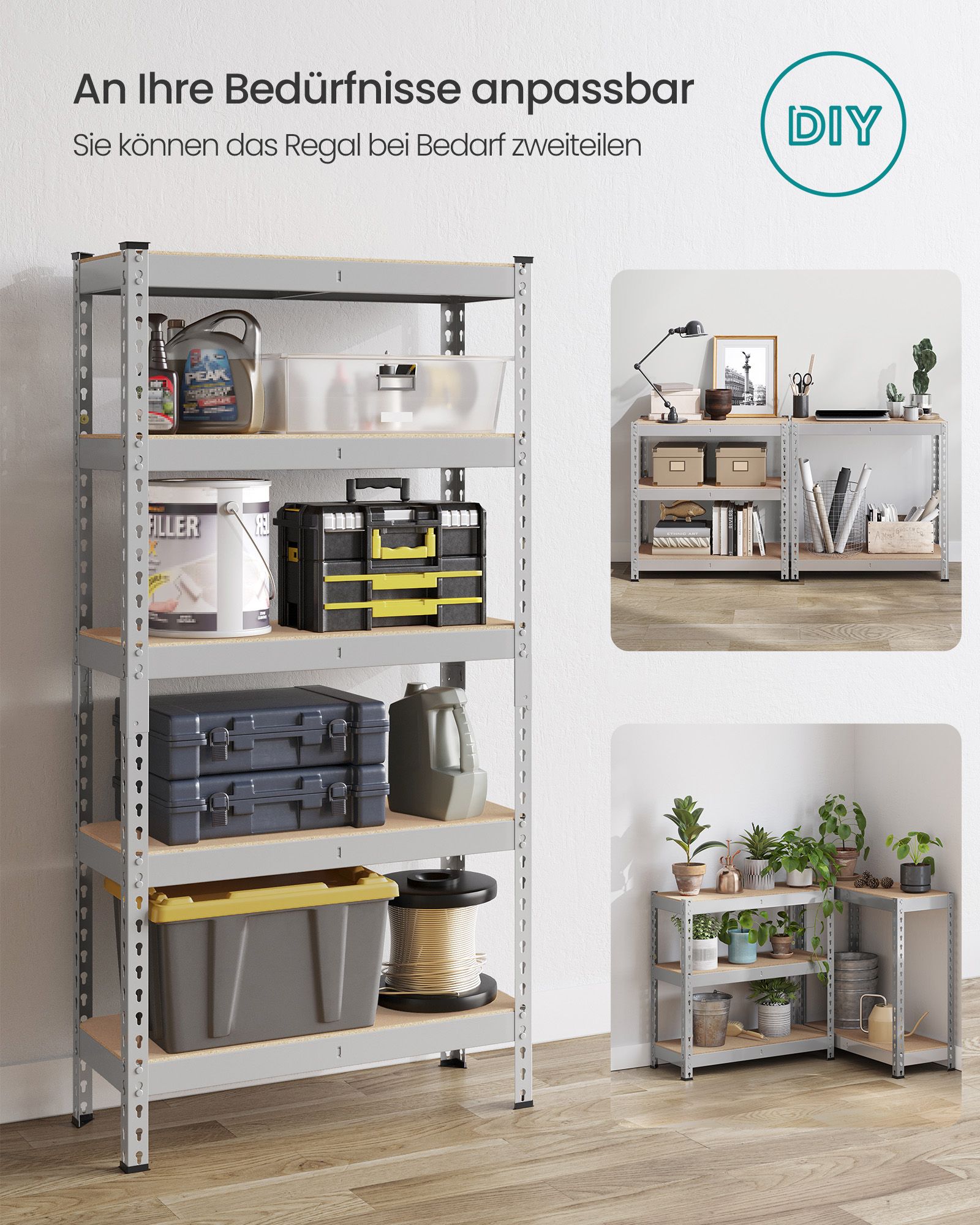Kraftig hylla med 5 hyllplan 45 x 90 x 180 cm silver - Bild 6