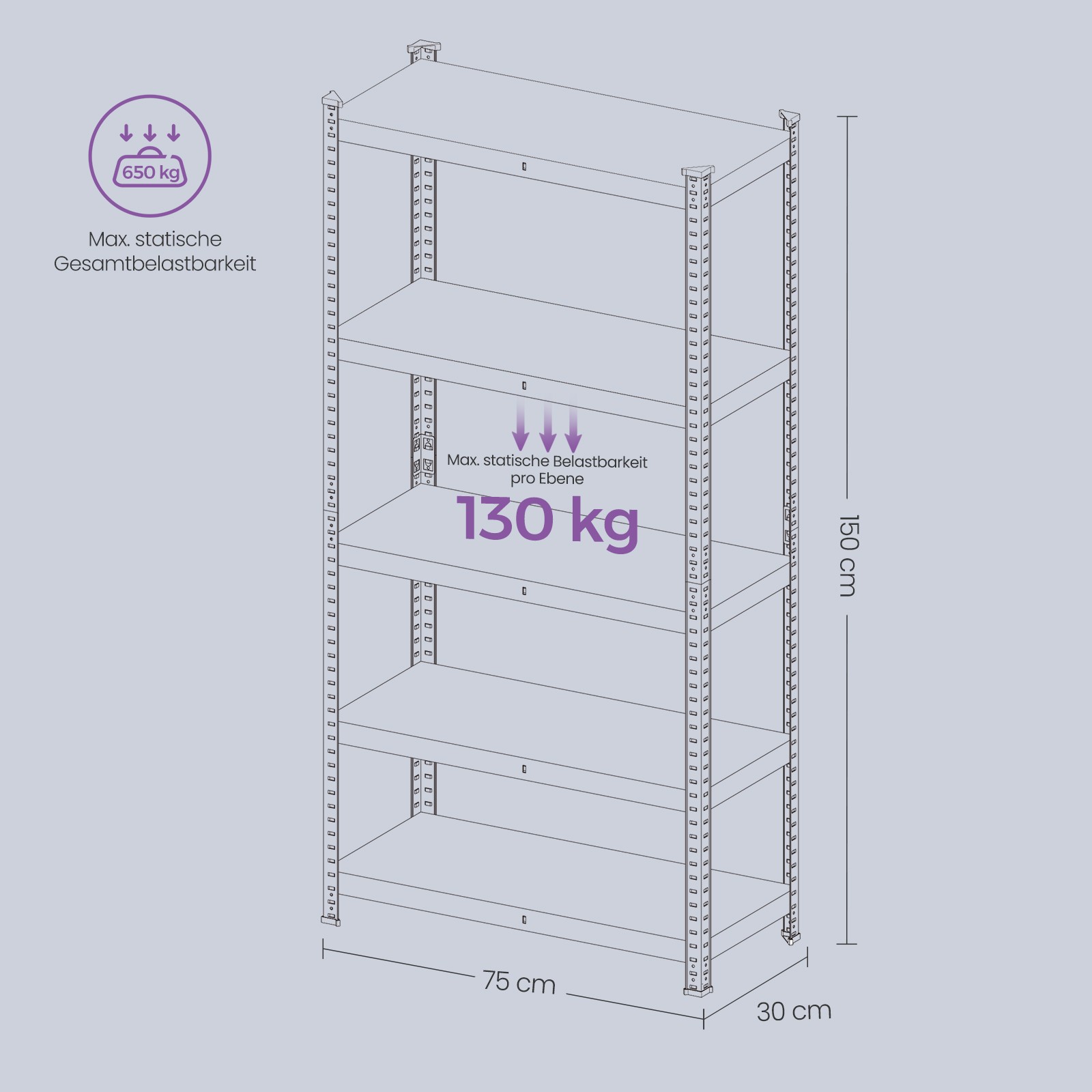 Heavy-duty shelving, cellar shelving, storage shelving, 30 x 75 x 150 cm - Image 5