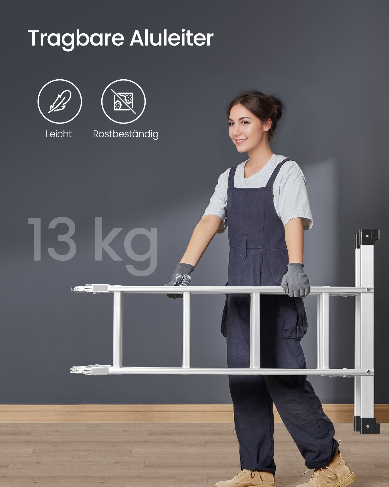 Ladder with 16 steps in 6 positions 430 cm long silver - Bilde 4