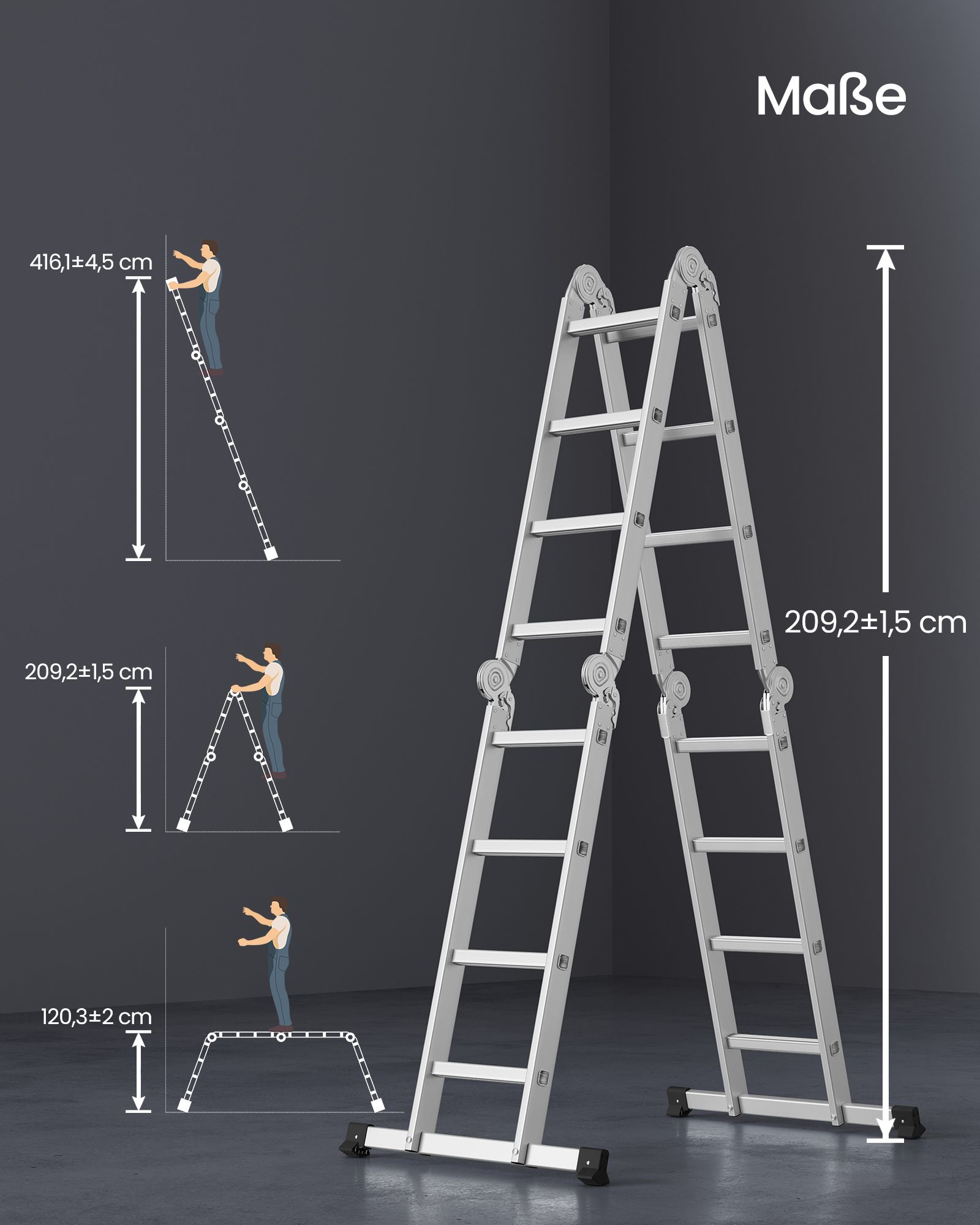 Ladder with 16 steps in 6 positions 430 cm long silver - Bilde 5