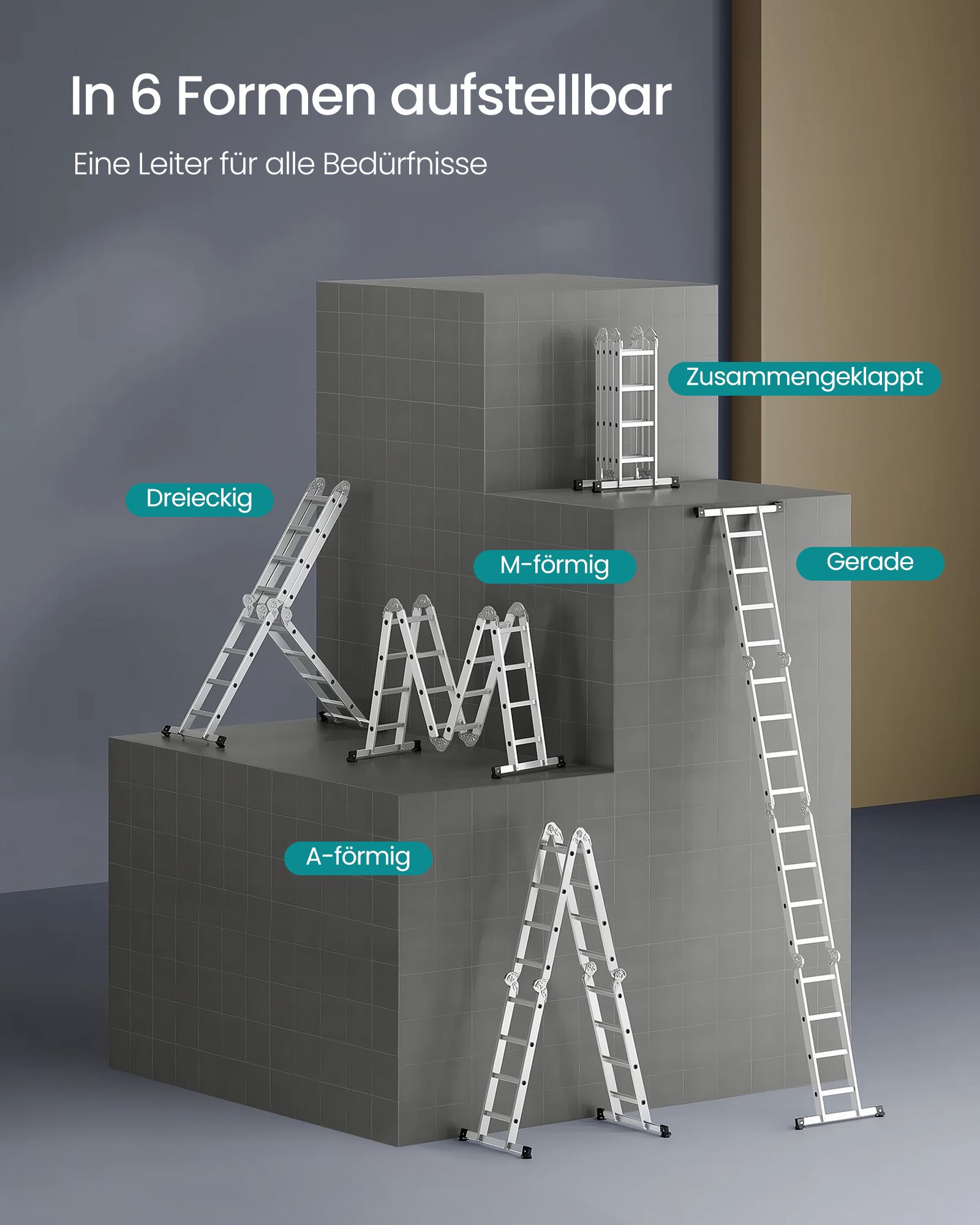Ladder with 16 steps in 6 positions 430 cm long silver - Bilde 6