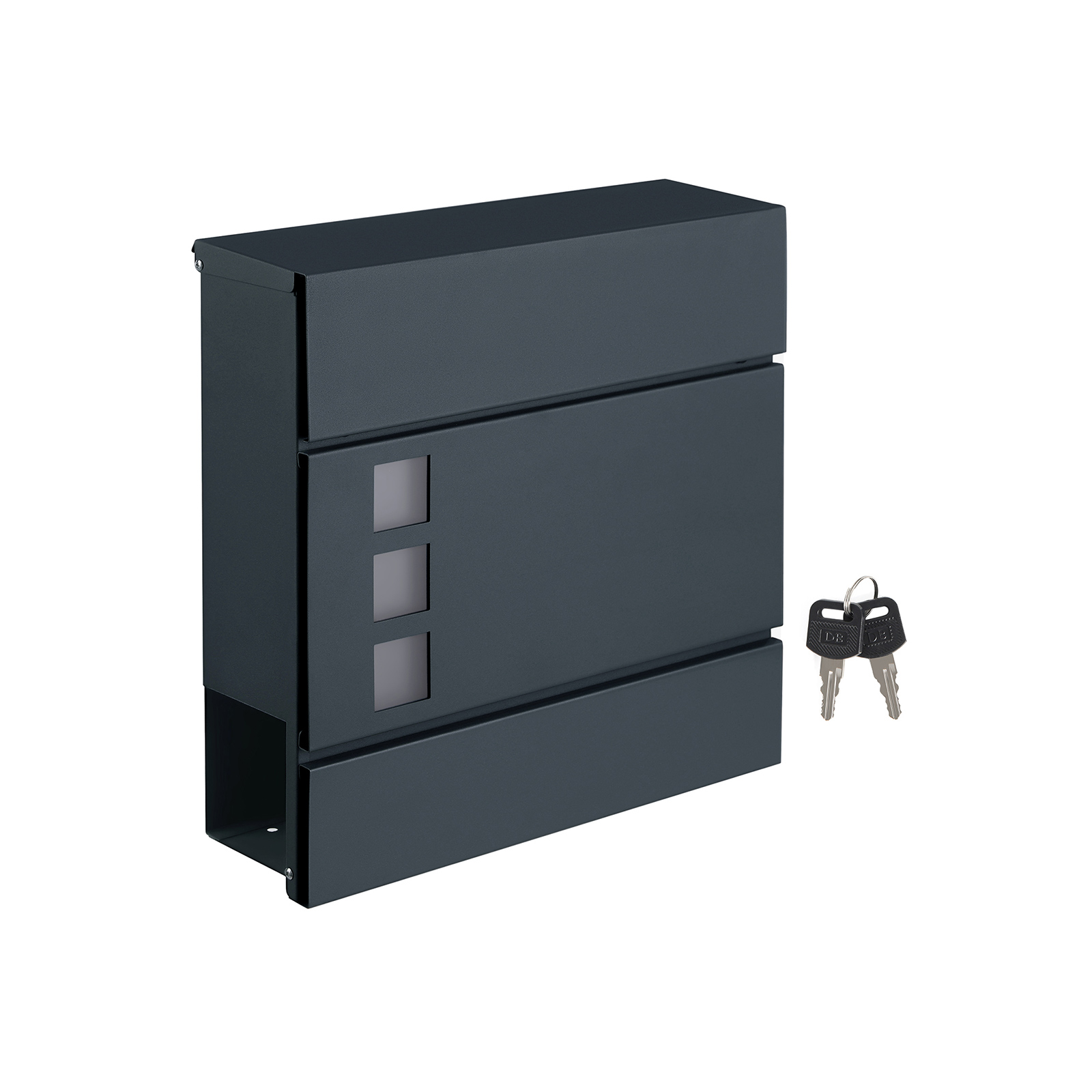 Modern Mailbox, Lockable Wall-Mounted Post Letter Box with Newspaper Holder, Easy to Install, Anthracite Grey GMB052G01