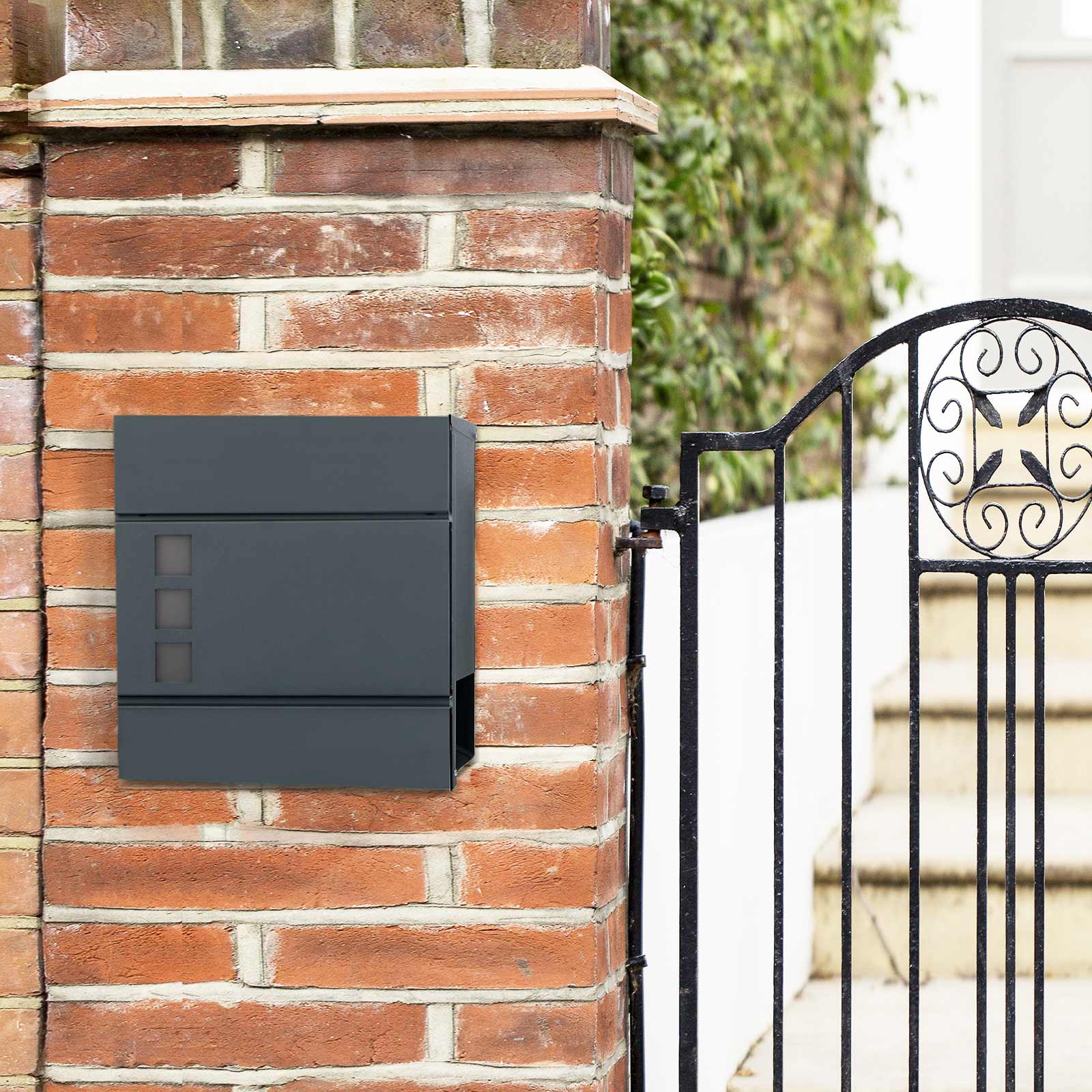 Modern Mailbox, Lockable Wall-Mounted Post Letter Box with Newspaper Holder, Easy to Install, Anthracite Grey GMB052G01 - Image 2