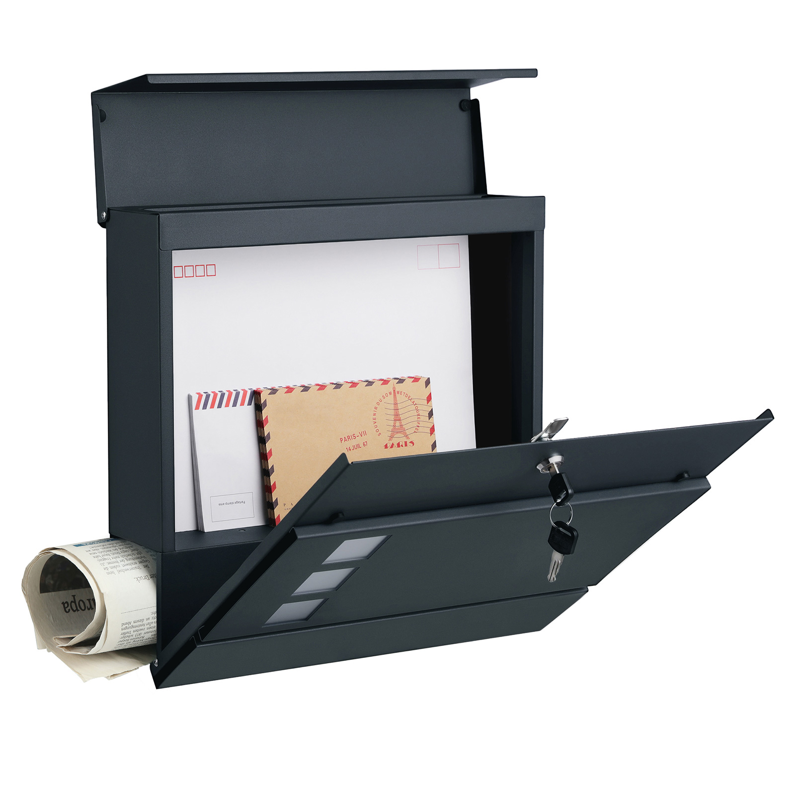 Modern Mailbox, Lockable Wall-Mounted Post Letter Box with Newspaper Holder, Easy to Install, Anthracite Grey GMB052G01 - Image 4