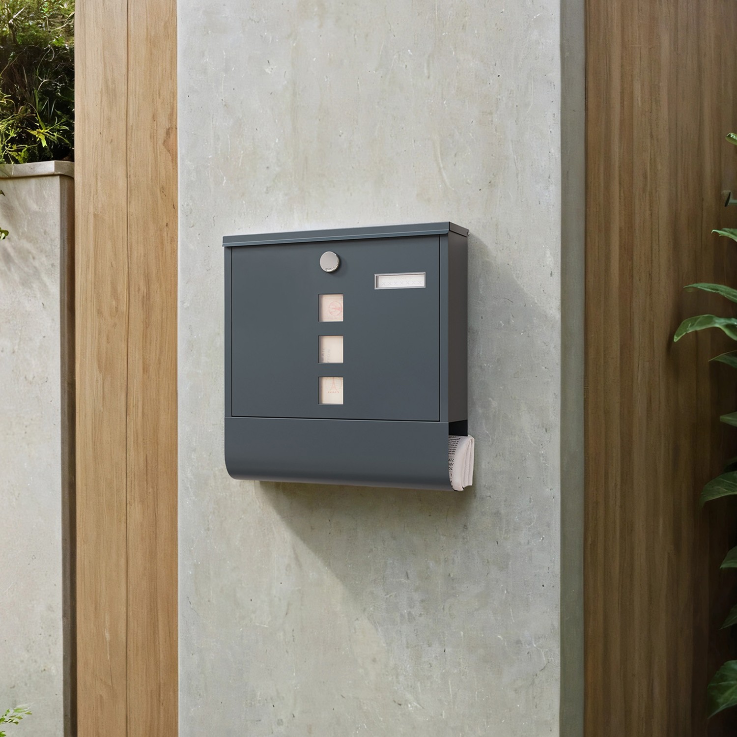 XXL letterbox, 11 x 37 x 37 cm, stainless steel with newspaper compartment