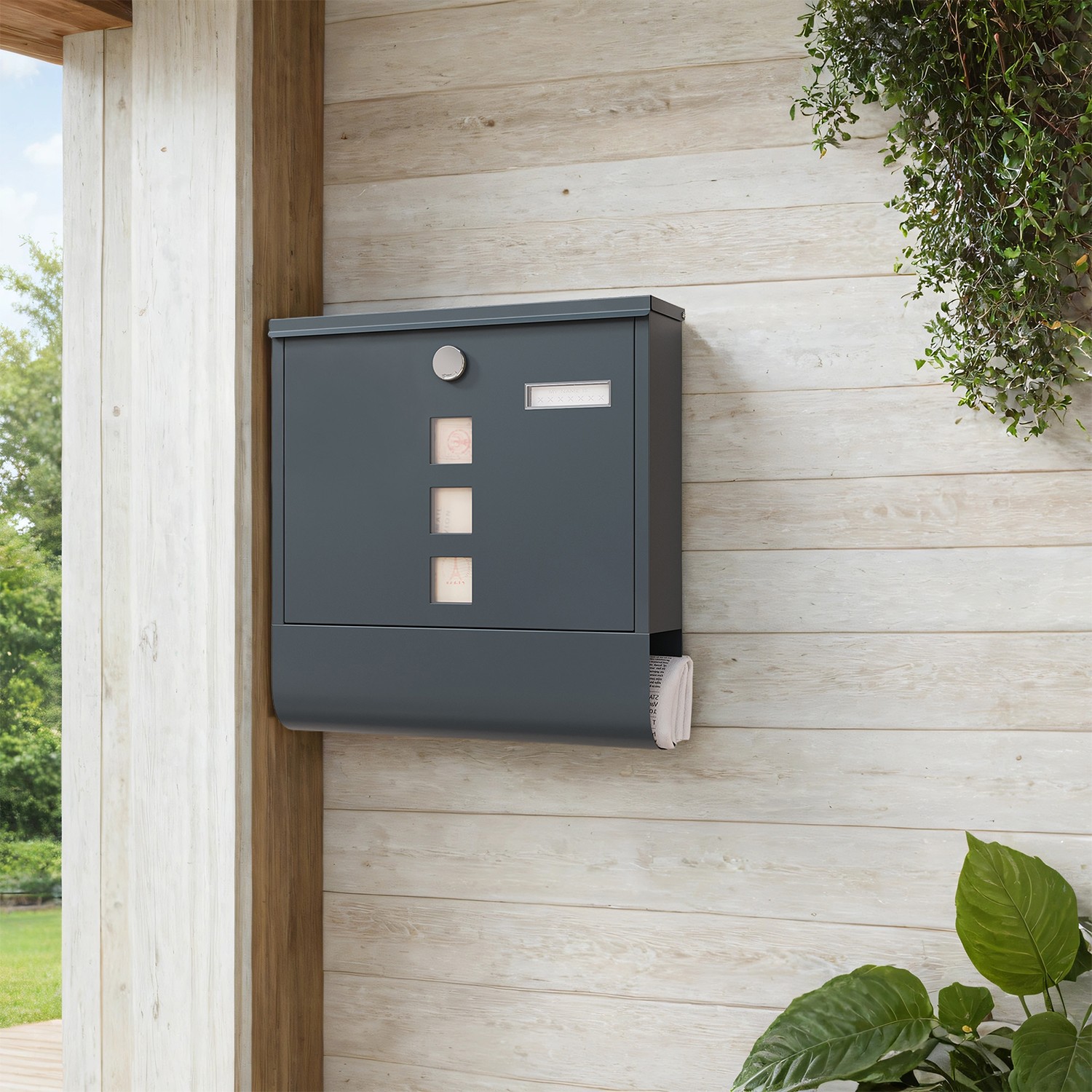 XXL letterbox, 11 x 37 x 37 cm, stainless steel with newspaper compartment - Image 2