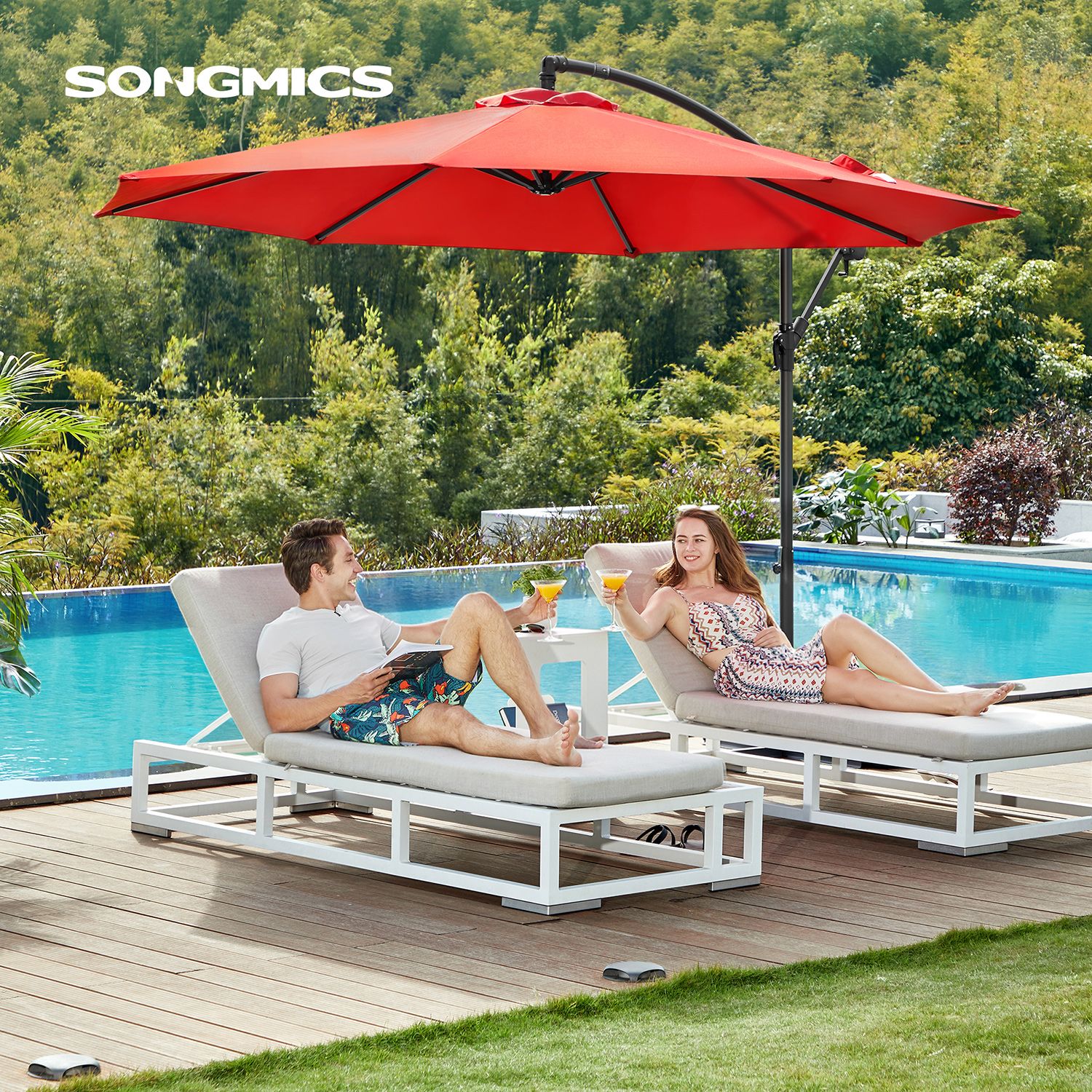 Parasol Ø 300 cm med stativ UV-beskyttelse op til UPF 50+ - Billede 2