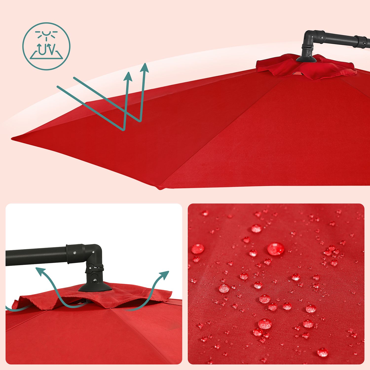 Parasol Ø 300 cm med stativ UV-beskyttelse op til UPF 50+ - Billede 5