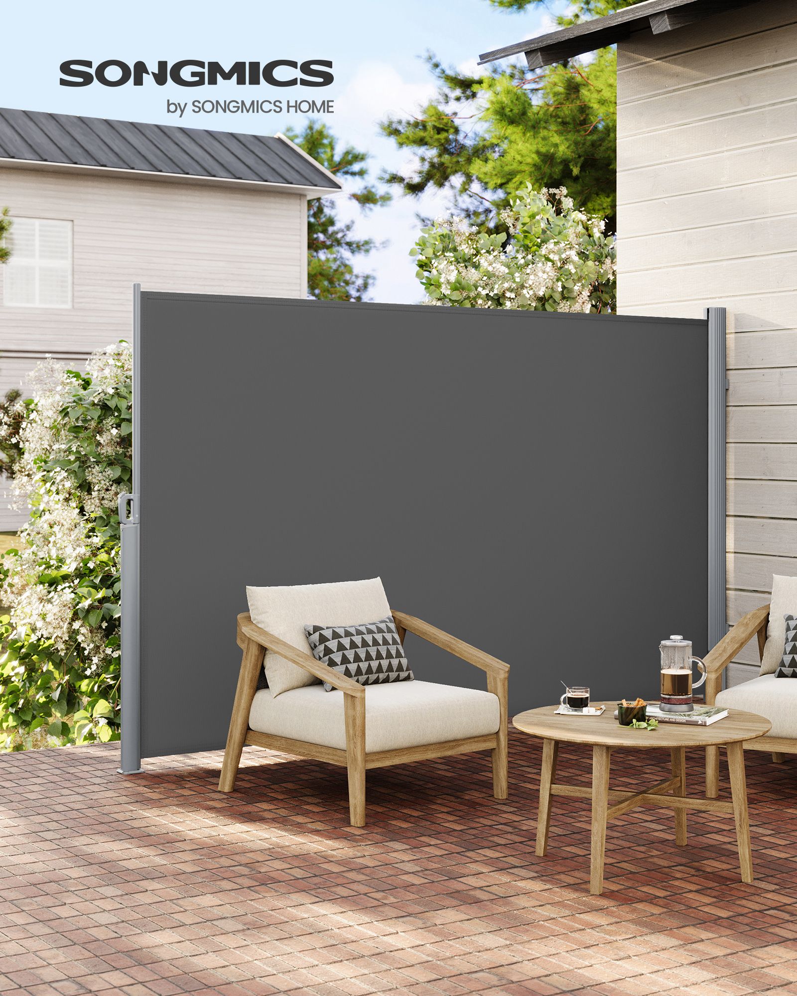 1.6 x 3.5 m (H x L), Side Awning for Balcony, Patio, Terrace, and Garden, with Floor Mounting, Privacy Protection, Sun Shade, Side Blind, Grey - Image 3