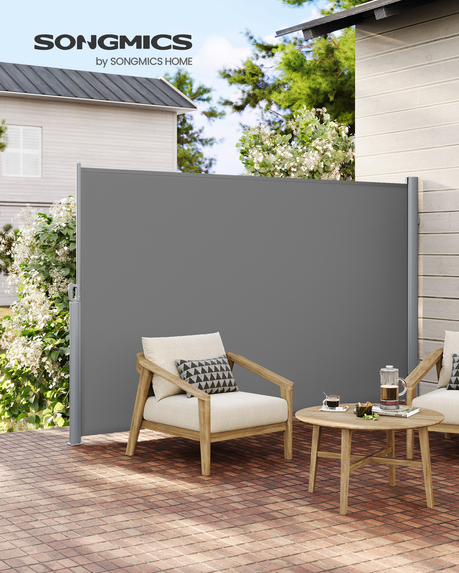 1.8 x 3.5 m (H x L), Side Awning for Balcony, Patio, Terrace, and Garden, with Floor Mounting, Privacy Protection, Sun Shade, Side Blind, Grey GSA185G01 - Image 3