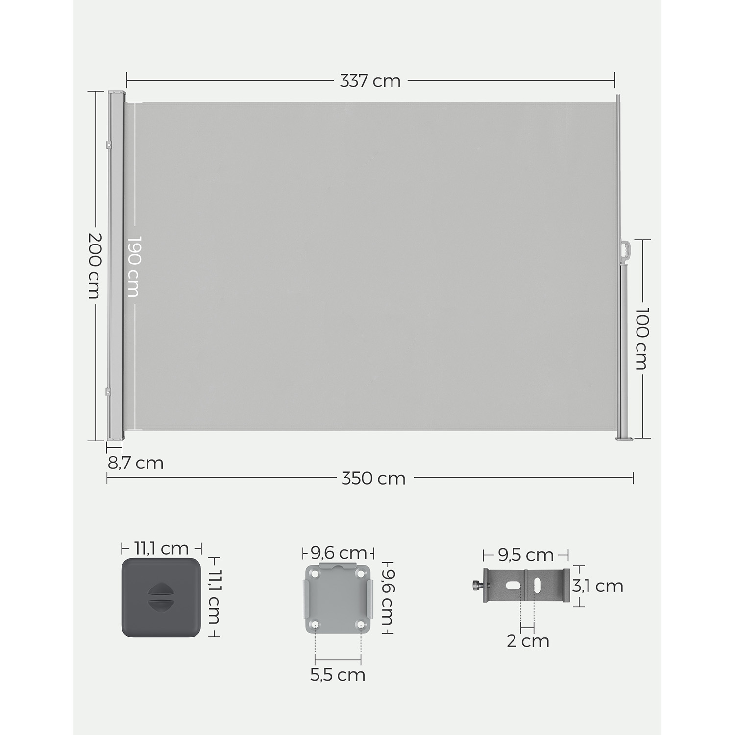 Udtrækkelig sidemarkise 200 x 350 cm til altan - Billede 2