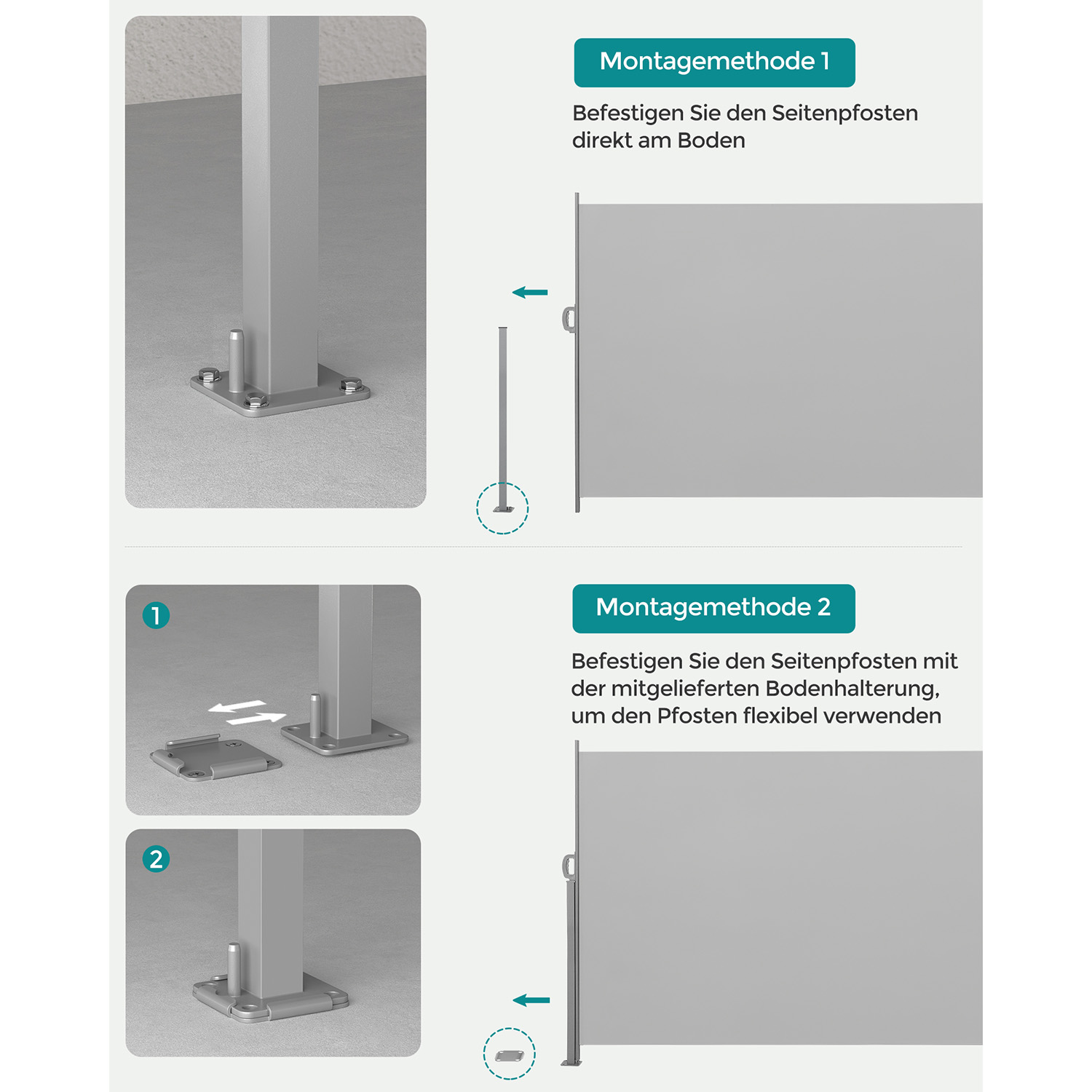 Udtrækkelig sidemarkise 200 x 350 cm til altan - Billede 6
