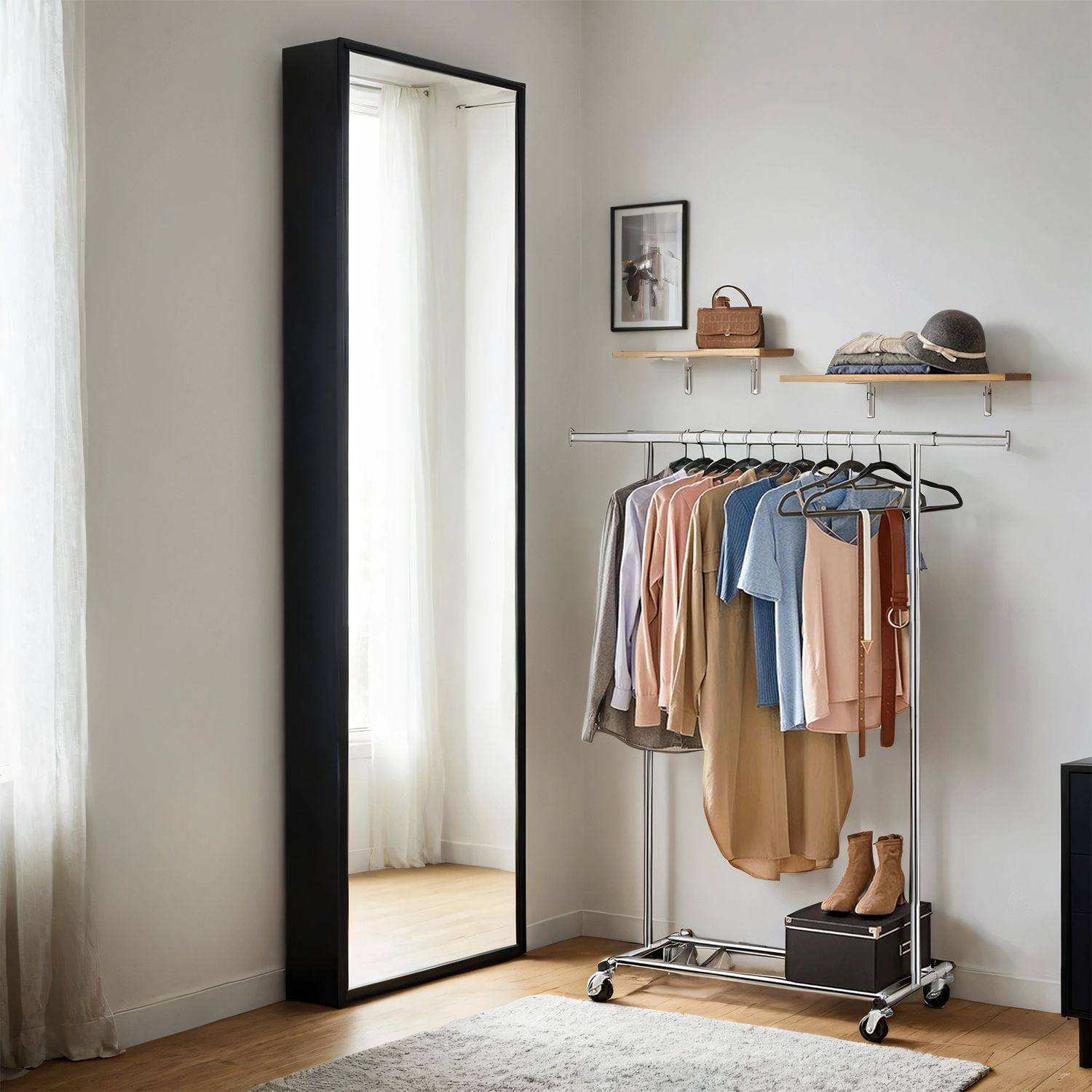 Coat rack on castors, heavy-duty coat rack, extendable clothes rail