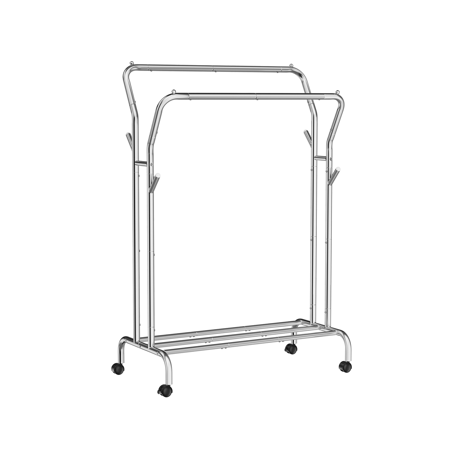 Tøjstativ, tøjstativ, dobbelt tøjstativ, kraftig metalramme, med hjul og hylde, 100 kg total max. belastning, 103,5 cm bred, tøjopbevaring, sølv HSR107E01