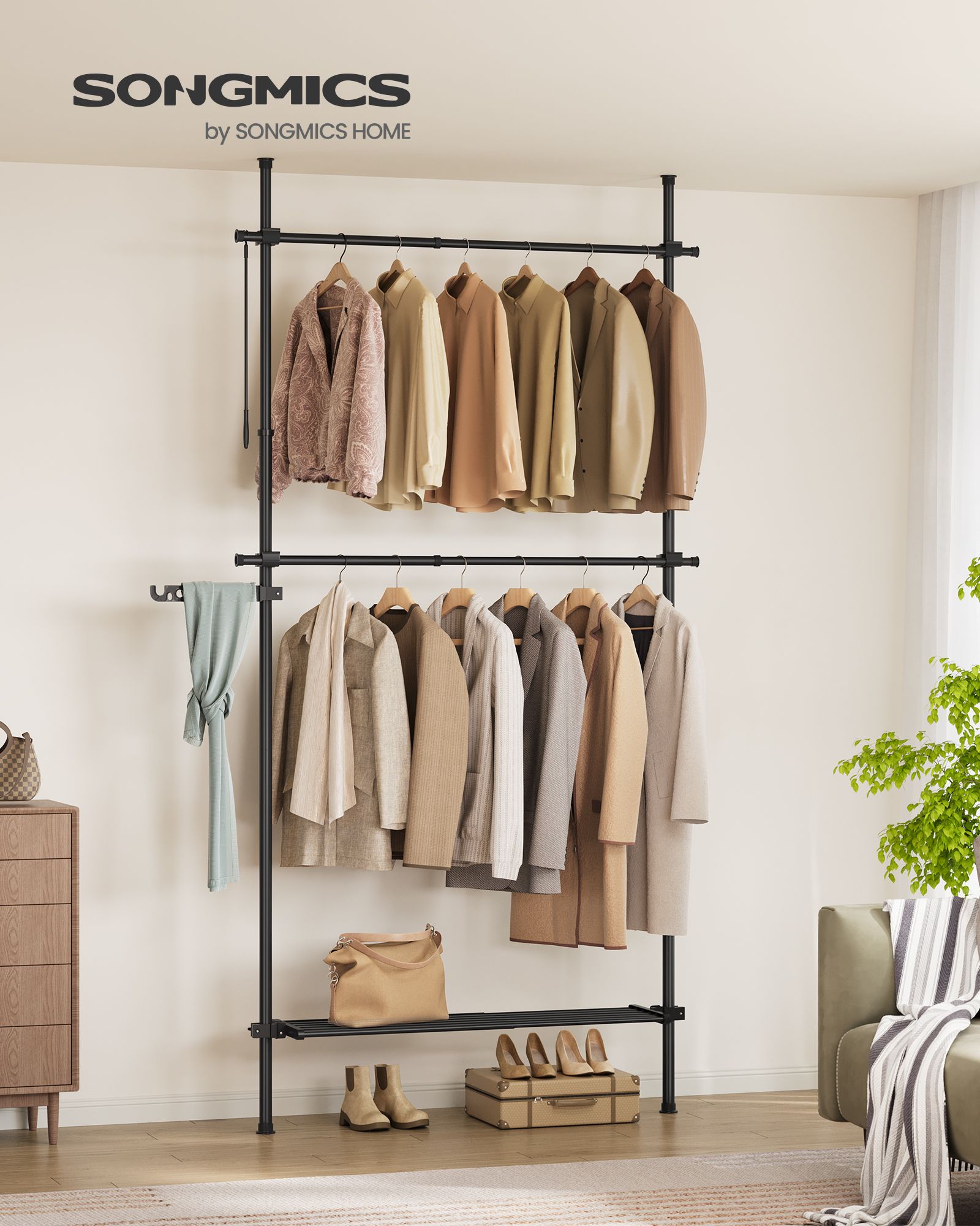 Ceiling-high clothes rack with shelf matt black - Image 2