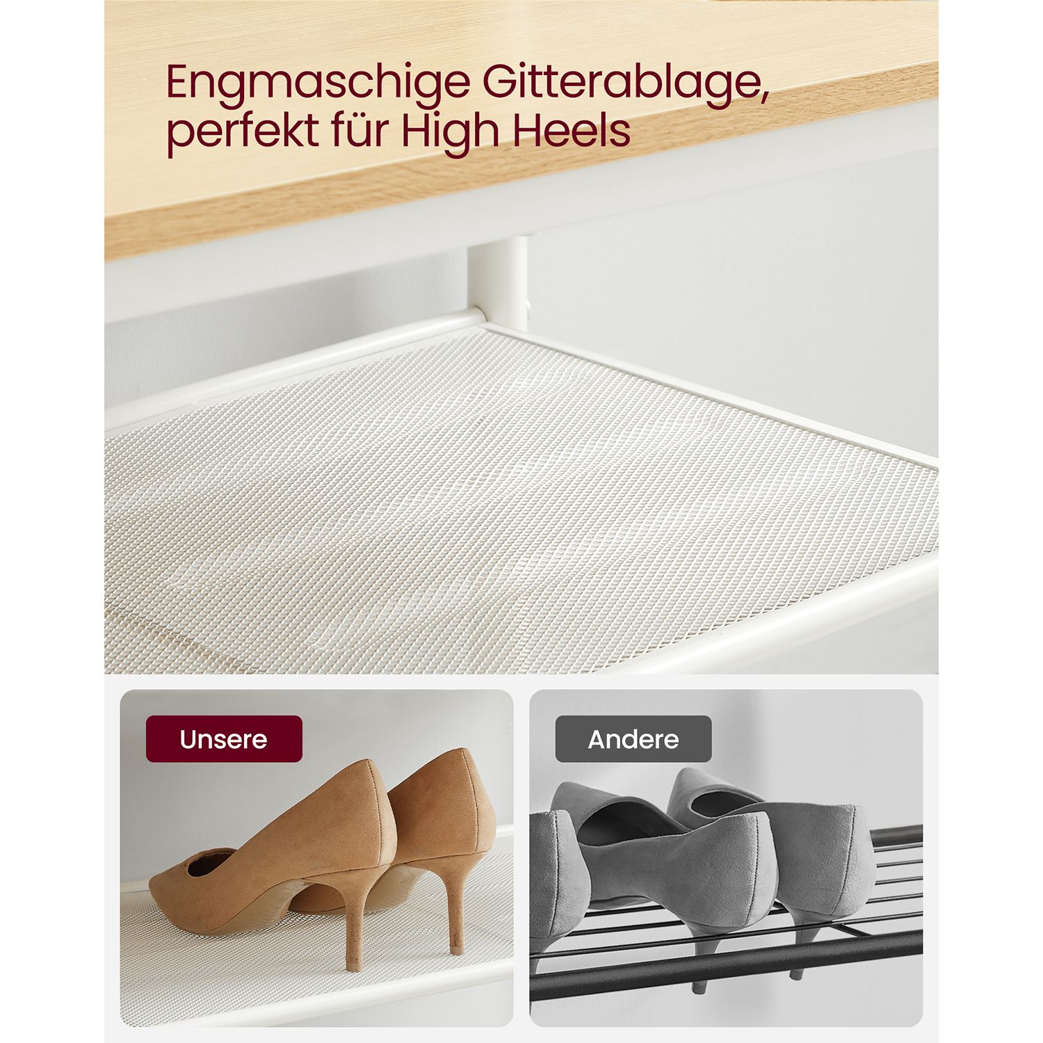 Garderobestativ med skoopbevaring, halltræ med spejl, kroge, bænk og skohylder, 35 x 98 x 180 cm, gang soveværelse entré, moderne stil, egetræsfarve og hvid HSR415W09 - Billede 5