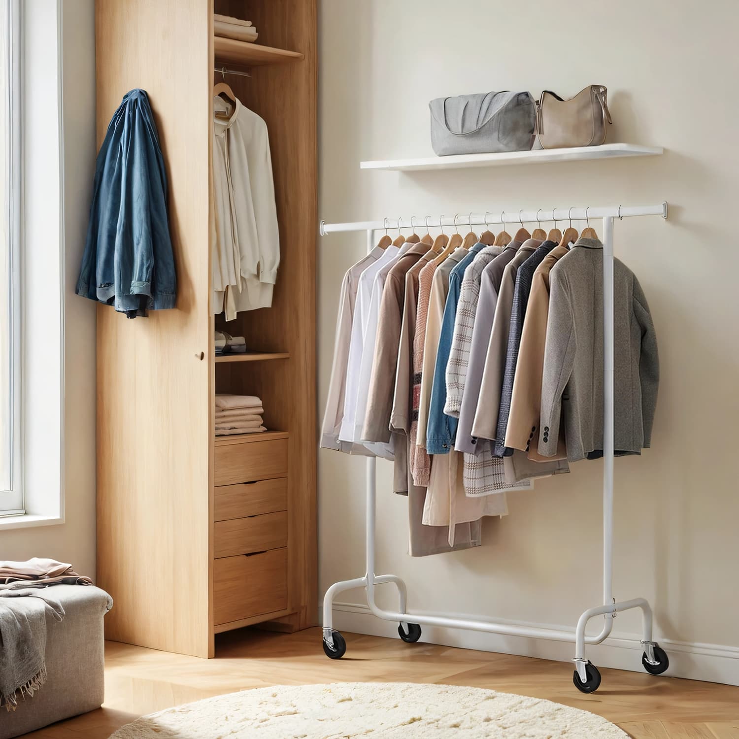Coat rack on castors, coat rack, extendable clothes rail
