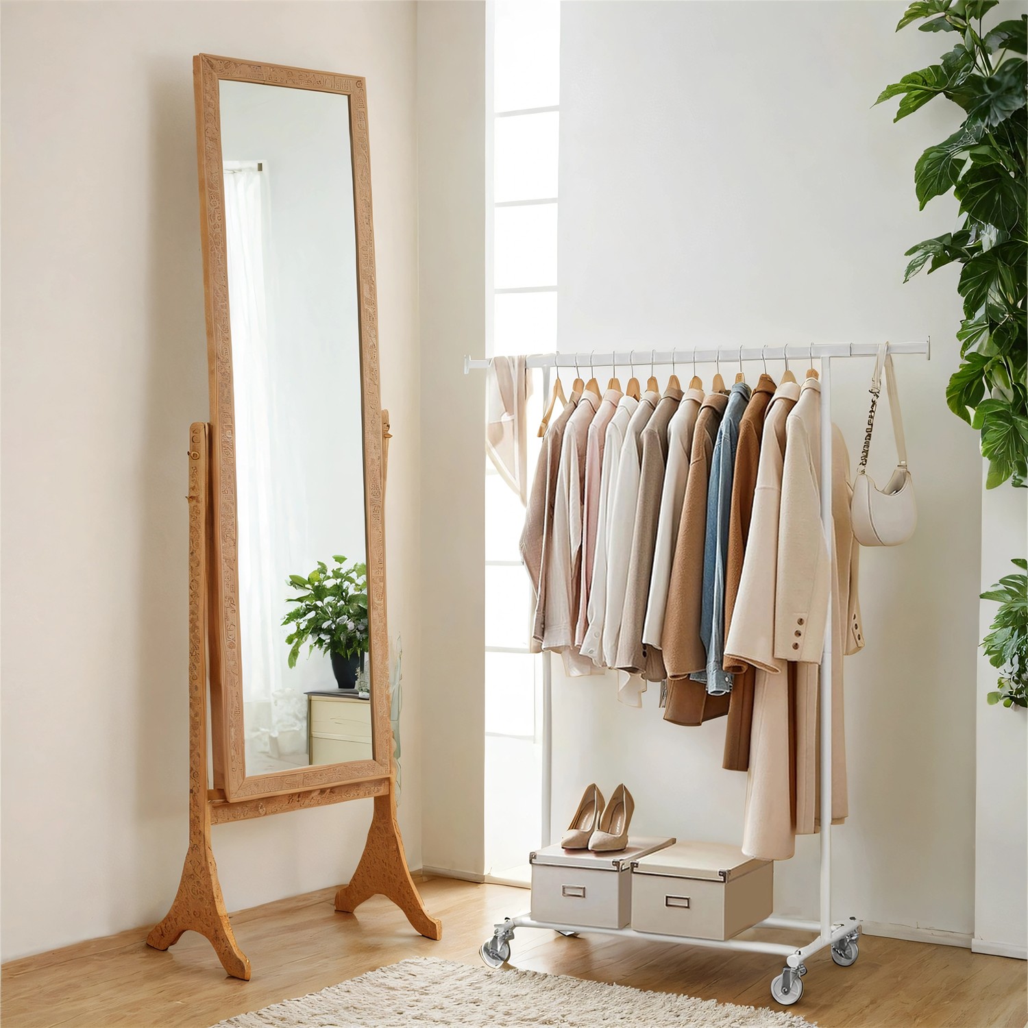 Coat rack on castors, heavy-duty coat rack, extendable clothes rail