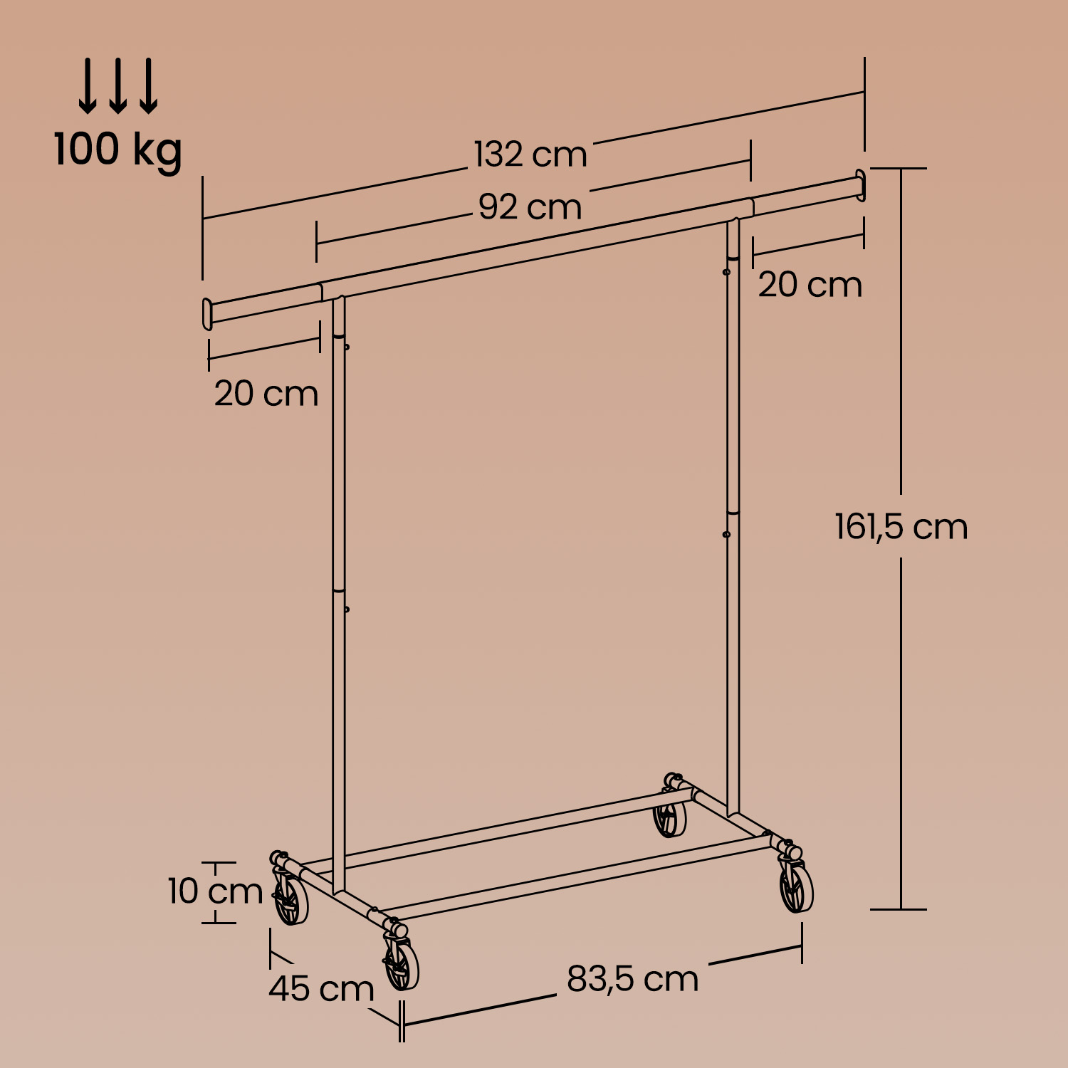 Coat rack on castors, heavy-duty coat rack, extendable clothes rail - Image 6