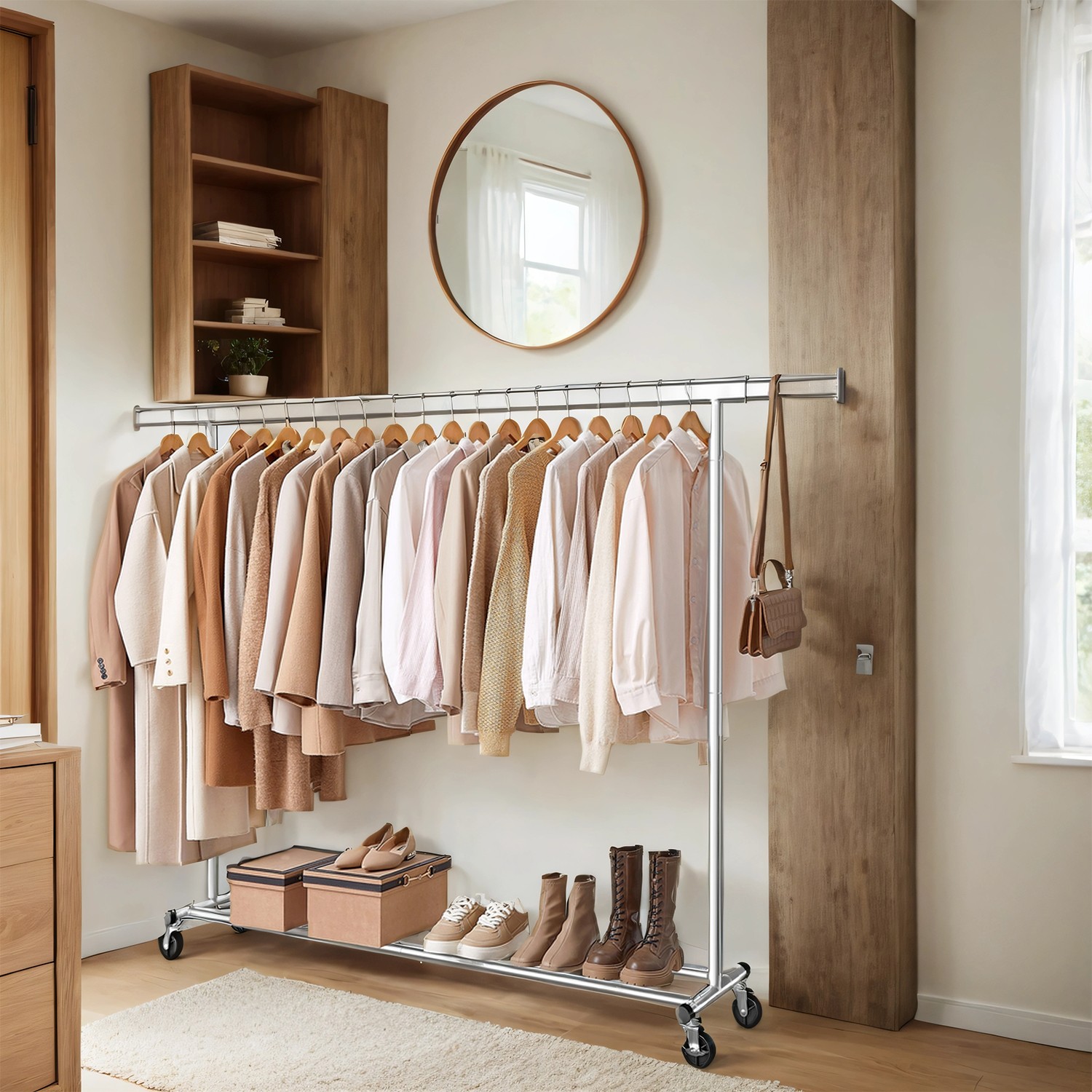 SONGMICS Coat rack on castors, heavy duty coat rack, extendable clothes rail