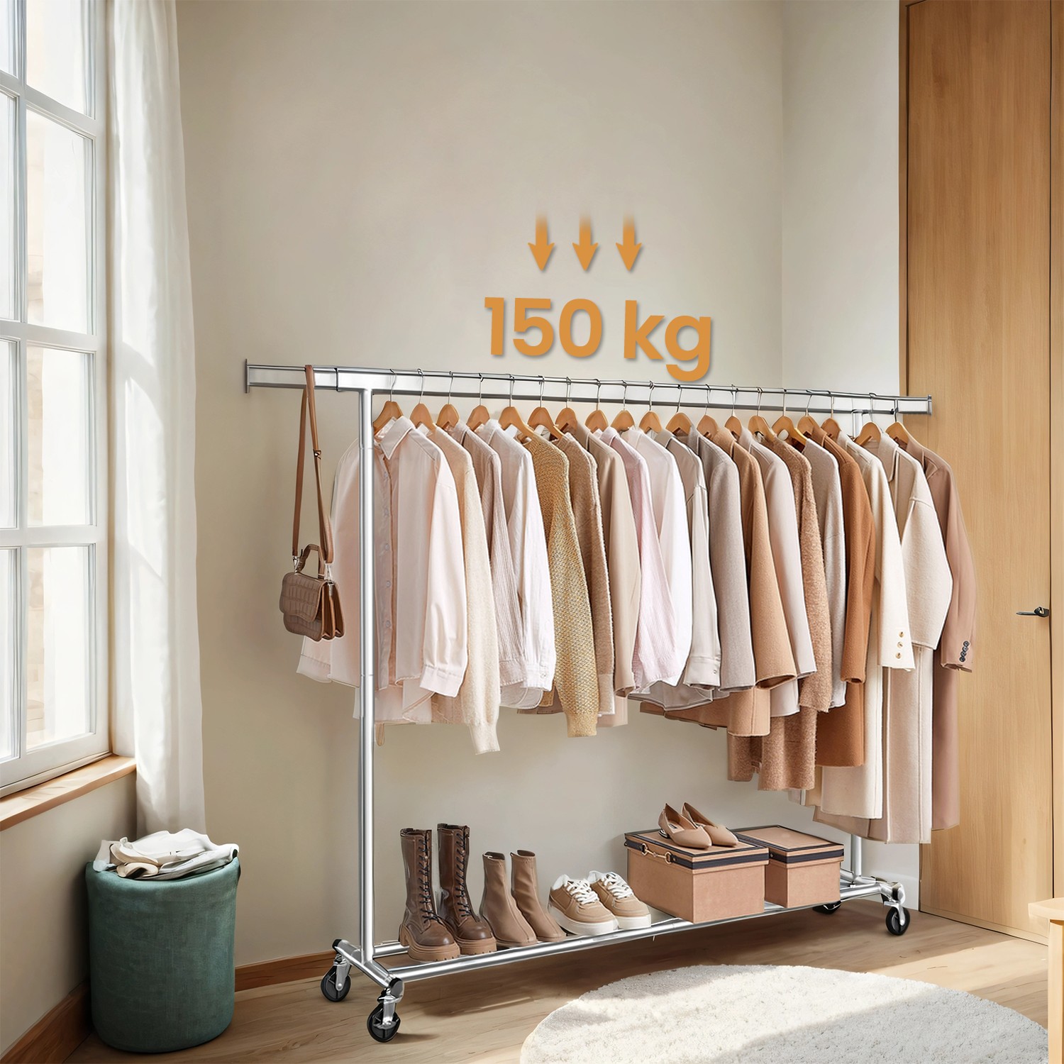 SONGMICS Coat rack on castors, heavy duty coat rack, extendable clothes rail - Image 2