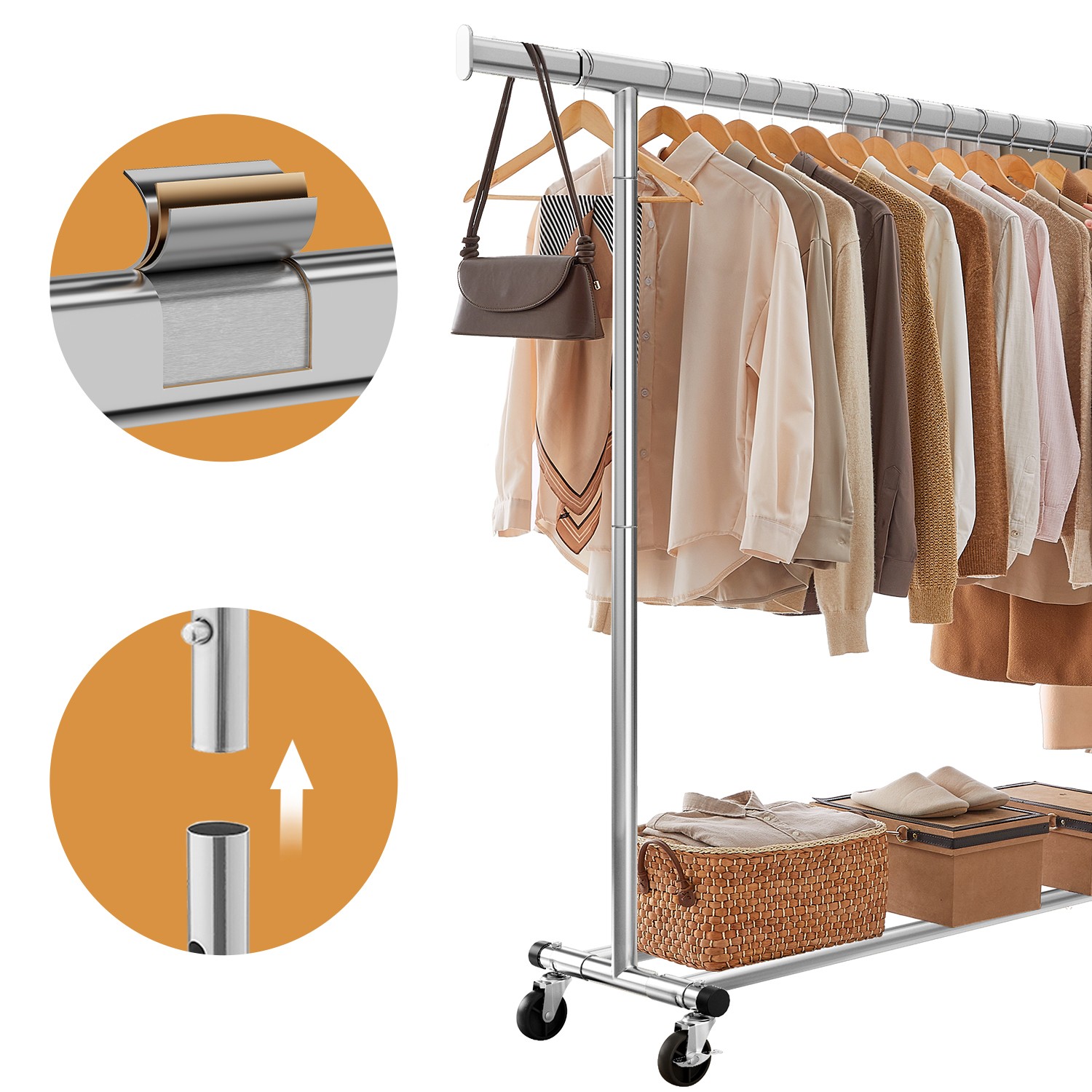 SONGMICS Coat rack on castors, heavy duty coat rack, extendable clothes rail - Image 4