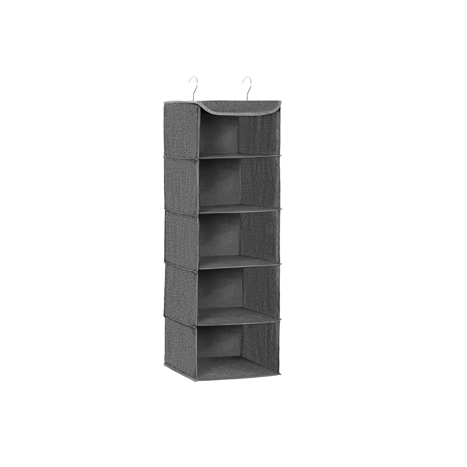 Hanging Storage Shelves, Wardrobe Clothes Organiser, Space Saving and Foldable, Metal Hooks and Bamboo Inserts, Linen Pattern, Grey RYCH06G