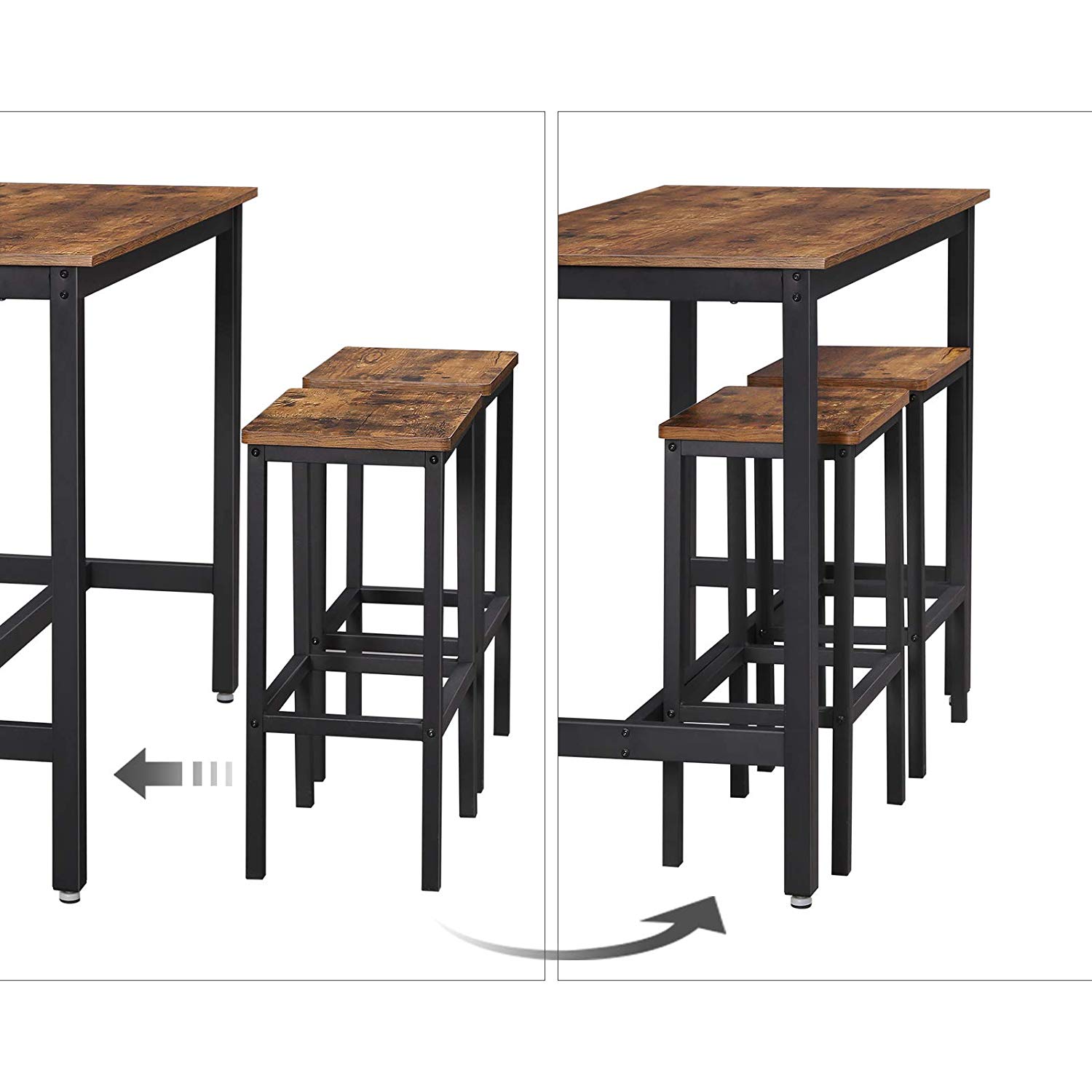 Dining Table Set, Bar Table with 2 Bar Stools, Breakfast Dining Table and Stools Set, Kitchen Counter with Bar Dining Chairs, for Kitchen, Living Room, Dining Room, Rustic Brown LBT15X - Image 6